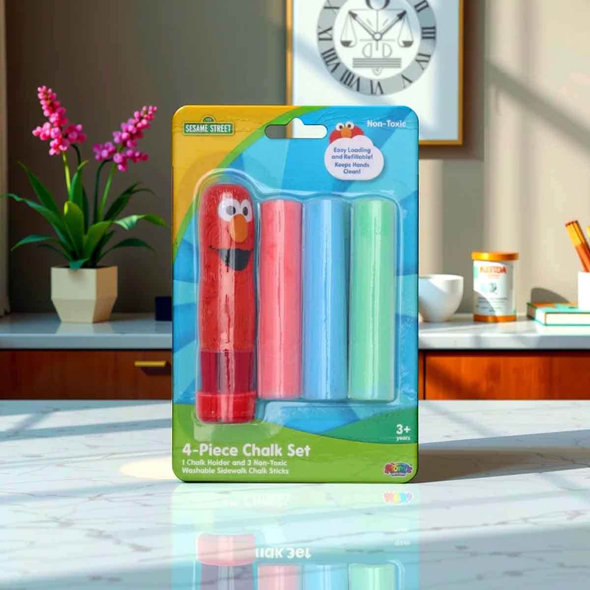 Sesame Street 3-Sidewalk Chalk Set with Holder Unisex, 3-4 Years