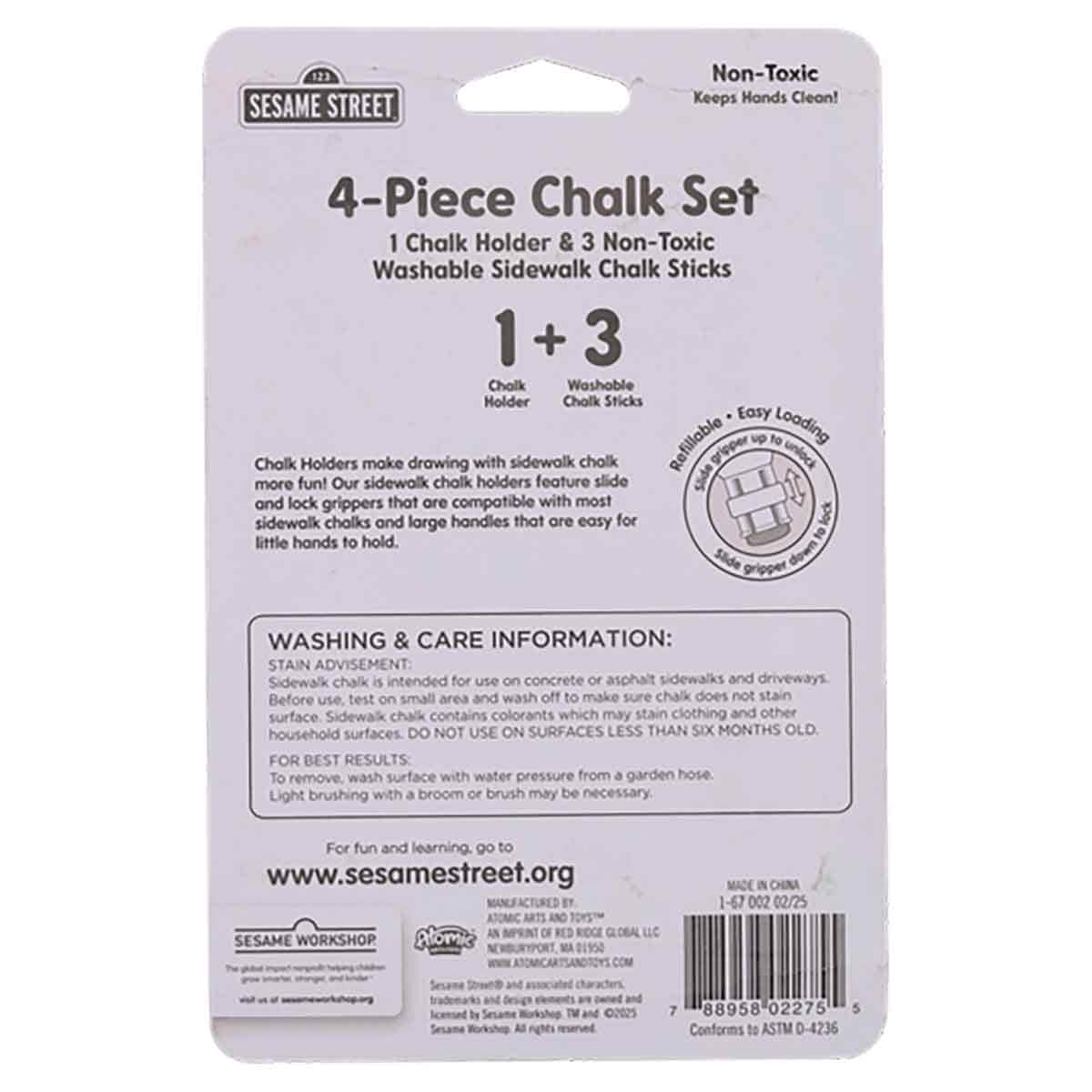 Sesame Street 3-Sidewalk Chalk Set with Holder Unisex, 3-4 Years