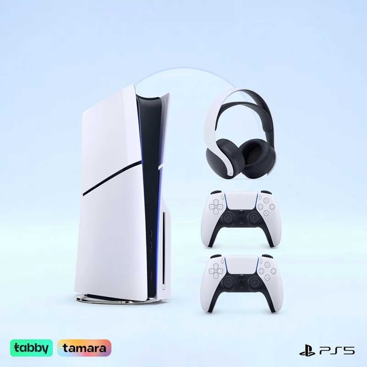 Sony PS5 Slim Disc (KSA Version) with 2 DualSense Wireless Controller and Pulse 3D Headset Bundle