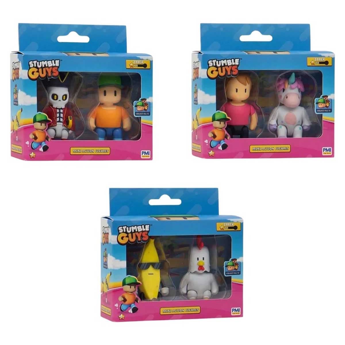 Stumble Guys 2-Piece 3″ Assorted Mini Action Figure Set Unisex, 5-7 Years
