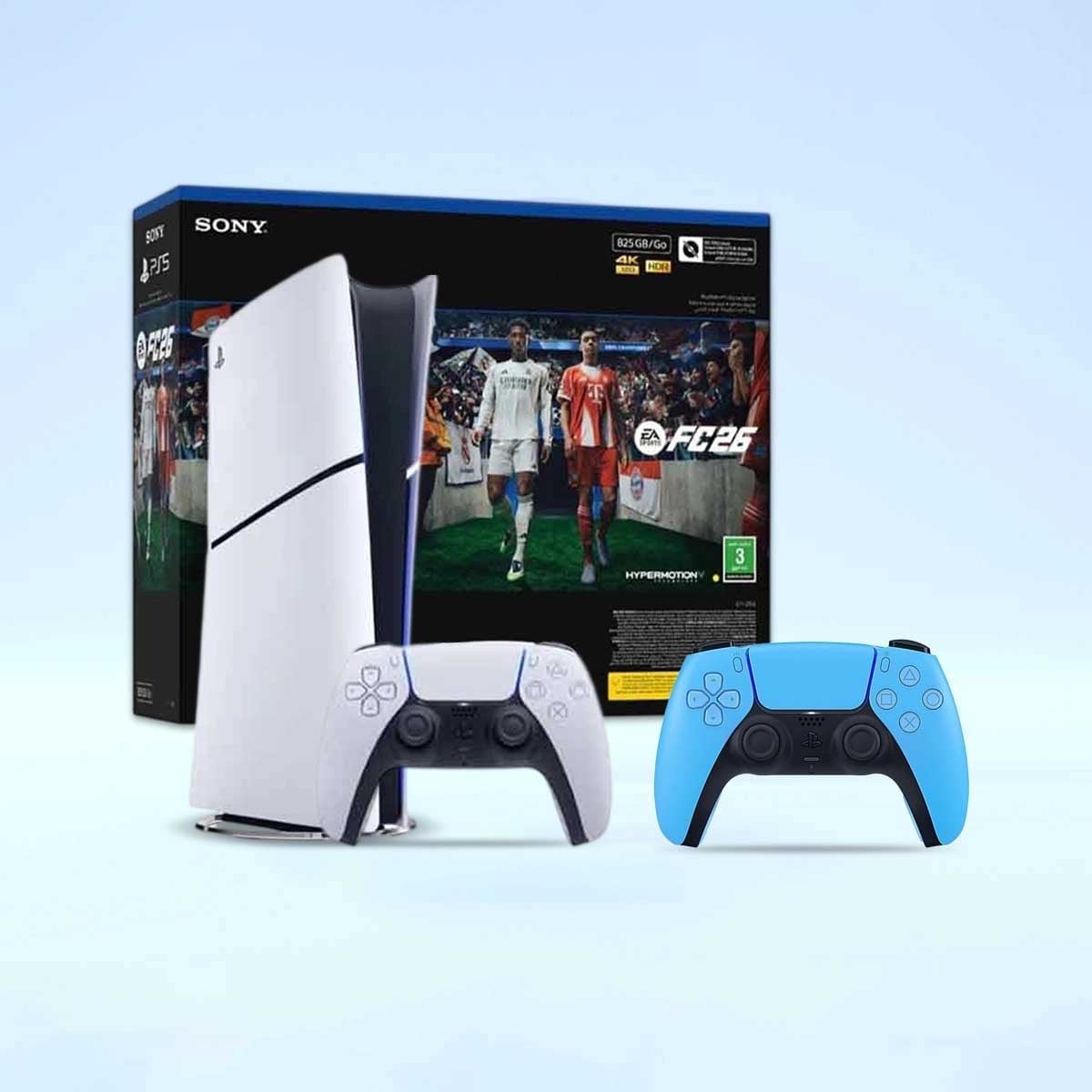 Sony PS5 Digital Edition 825 GB & FC26 (KSA Version) with DualSense Ice Blue Controller Bundle