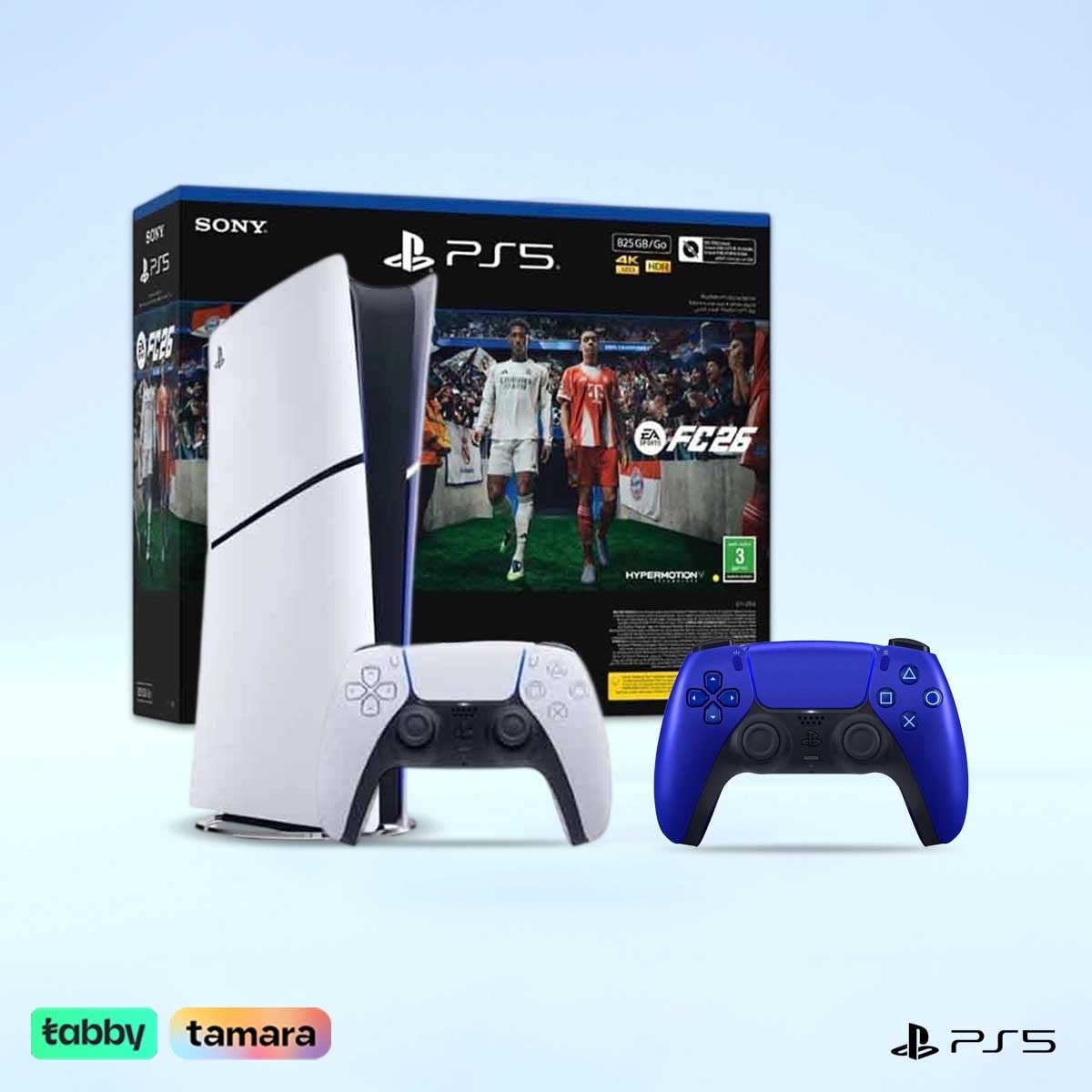 Sony PS5 Digital Edition 825 GB & FC26 (KSA Version) with DualSense Cobalt Blue Controller Bundle
