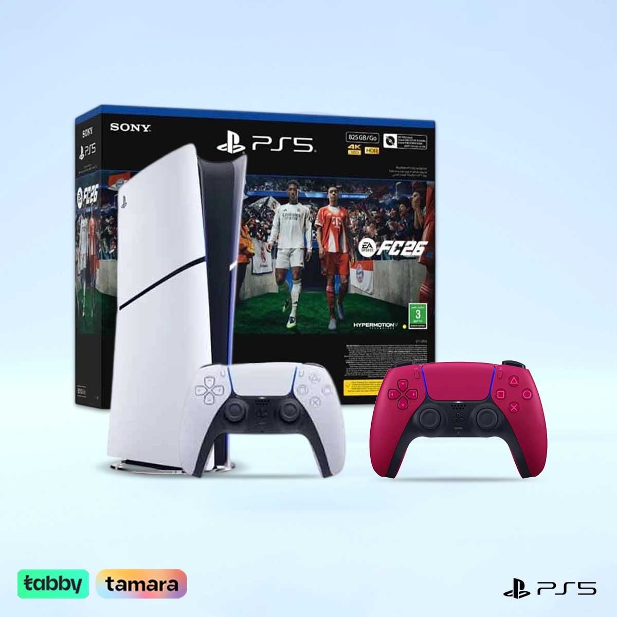 Sony PS5 Digital Edition 825 GB & FC26 (KSA Version) with DualSense Cosmic Red Controller Bundle
