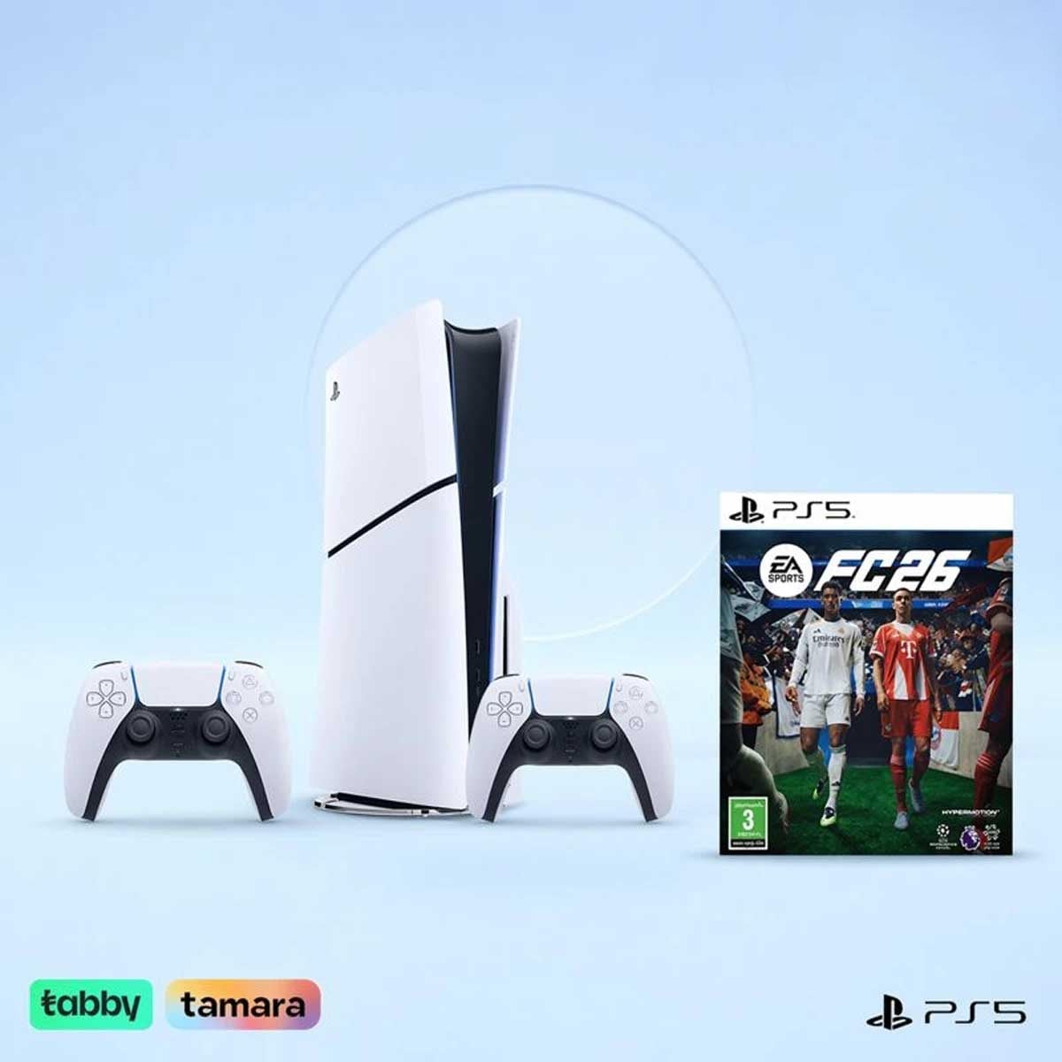 Sony PS5 Blu-Ray Disc (KSA Version) with 2 Controllers (White) + FC26 Bundle