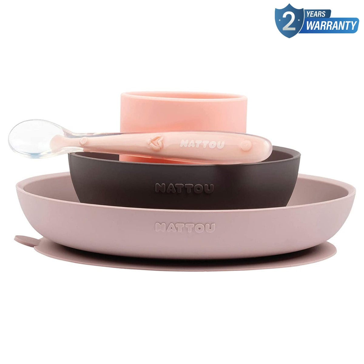 Nattou Children 877763 Silicone Semi-Matte Tableware Set Toddler, 0-2 Years, Pack of 4