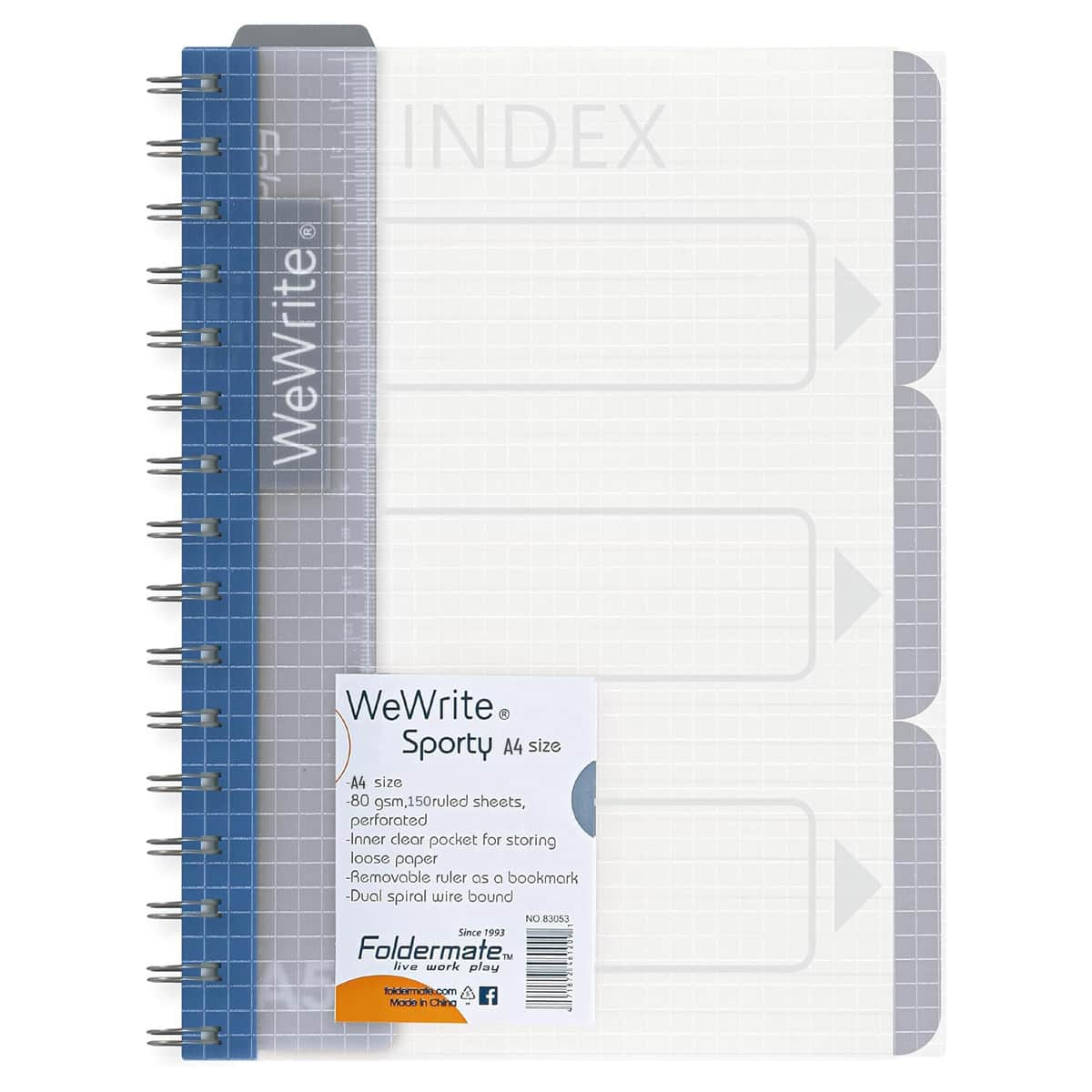 Foldermate A4 80GSM 150 Sheet WeWrite Sporty Regular Colour 5 Subject Assorted Spiral Notebook, Pack of 8