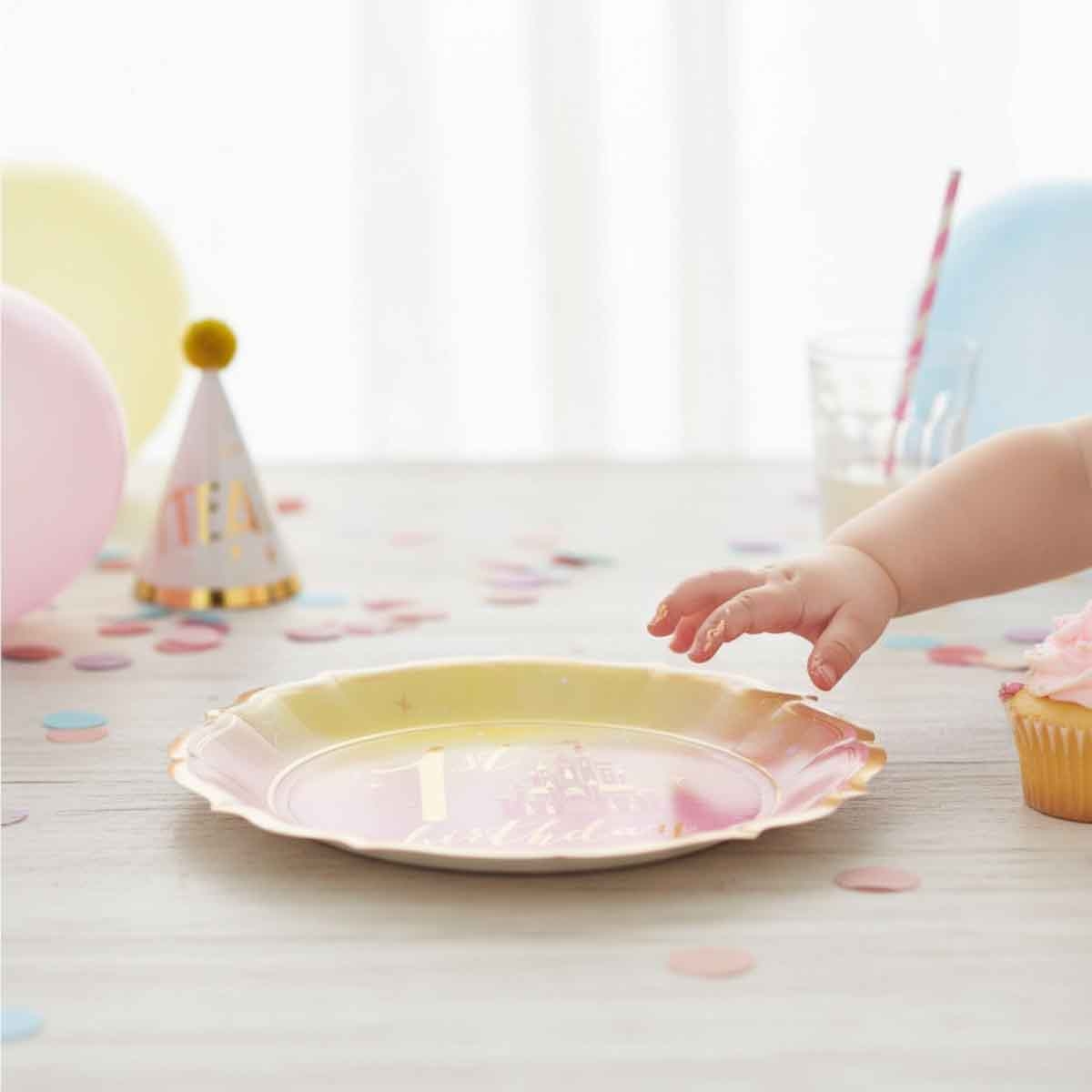 Disney Princess 8-Piece 7" 1st Birthday Metallic Shaped Paper Plate Set