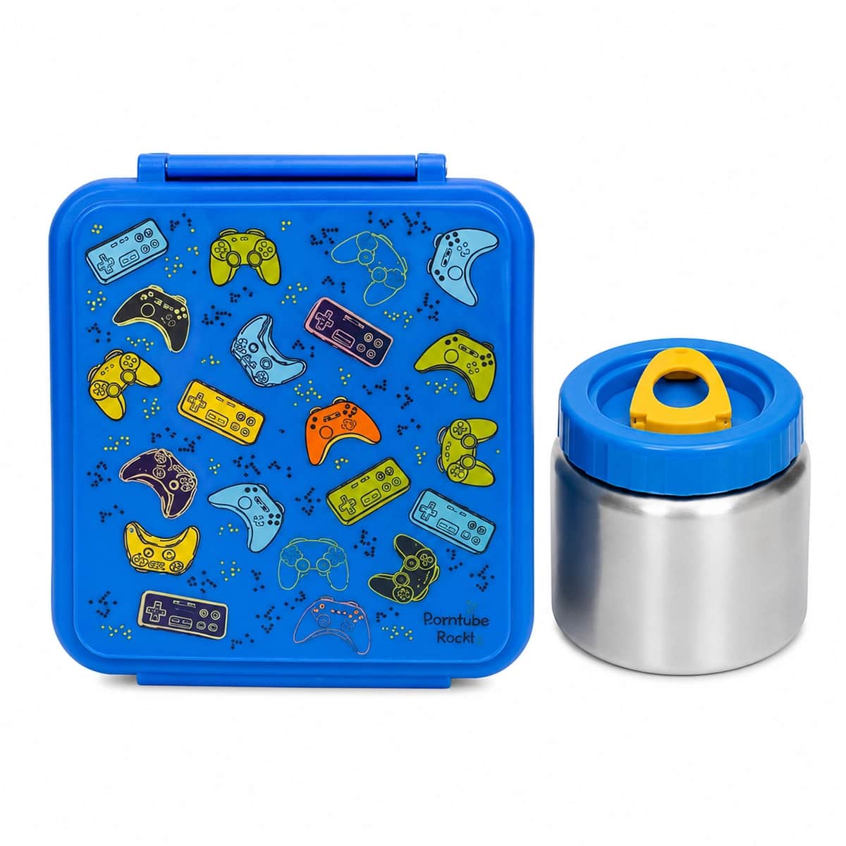 Bamboo Bark Blue Large Bento Lunch Box with Food Jar