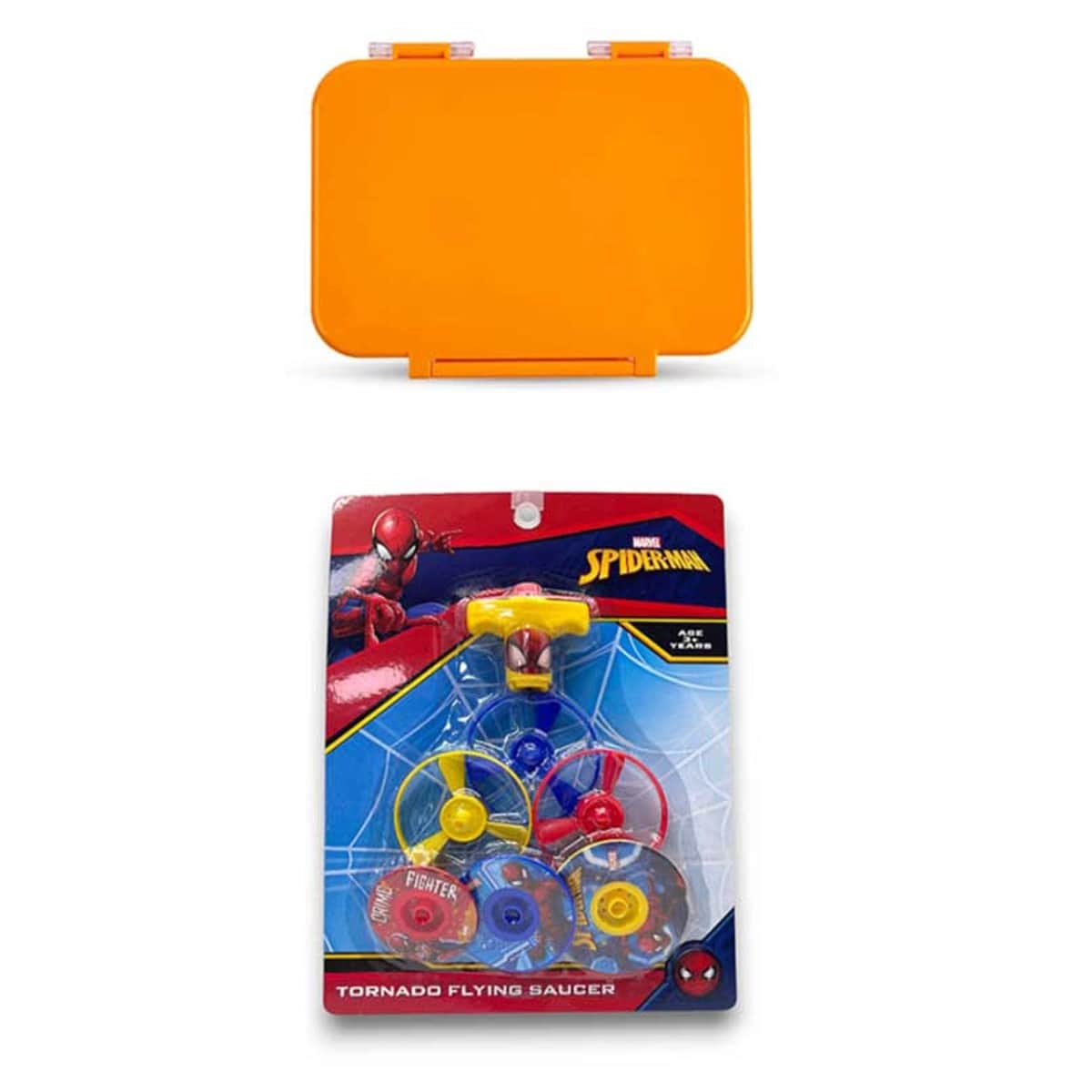 Cocobee 585ml Orange Tritan Bento Lunch Box with Marvel Spider-Man Flying Saucer Toy