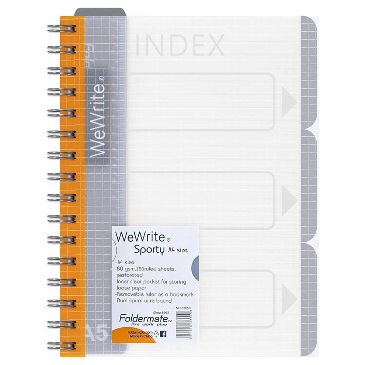 Foldermate A4 80GSM 150 Sheet WeWrite Sporty Regular Colour 5 Subject Assorted Spiral Notebook, Pack of 8