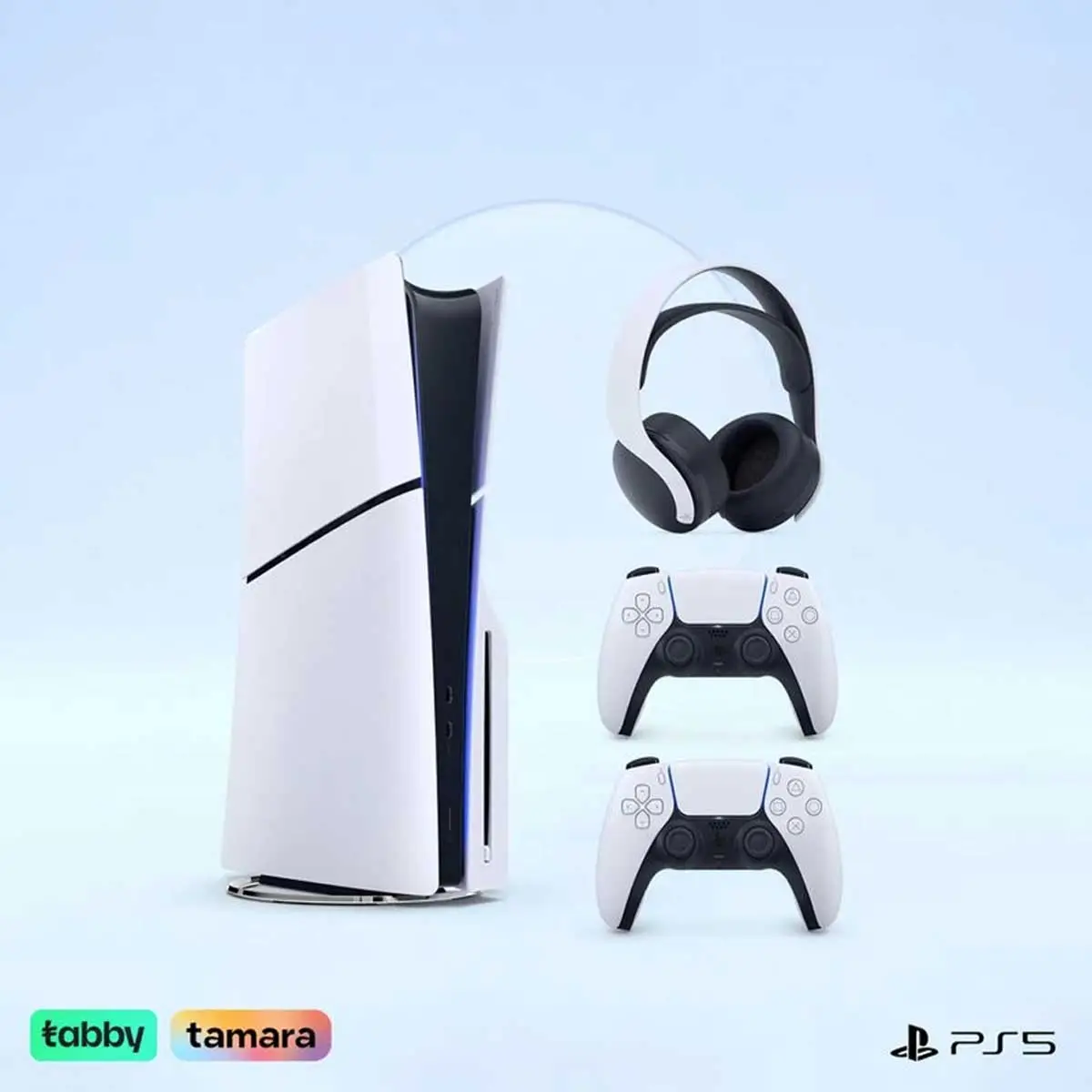 Sony PS5 Slim Disc (KSA Version) with 2 DualSense Wireless Controller and Pulse 3D Headset Bundle
