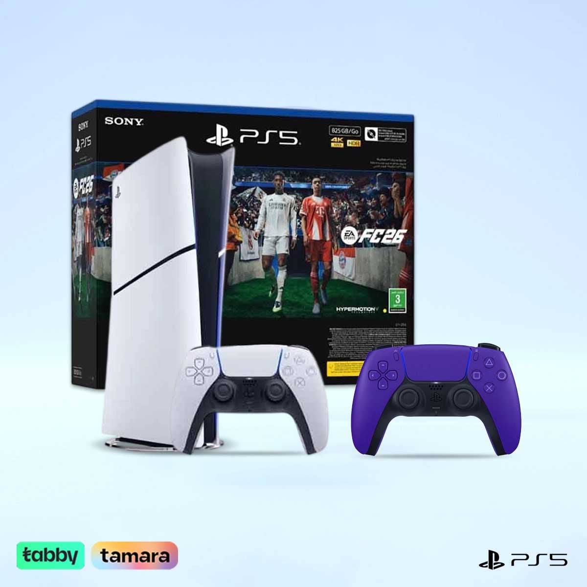Sony PS5 Digital Edition 825 GB & FC26 (KSA Version) with DualSense Purple Controller Bundle