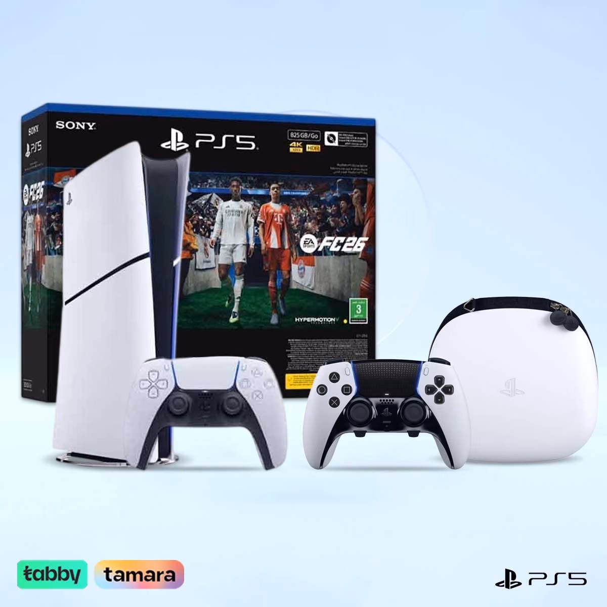 Sony PS5 Digital Edition 825 GB & FC26 (KSA Version) with DualSense Edge (KSA Version) White Controller Bundle