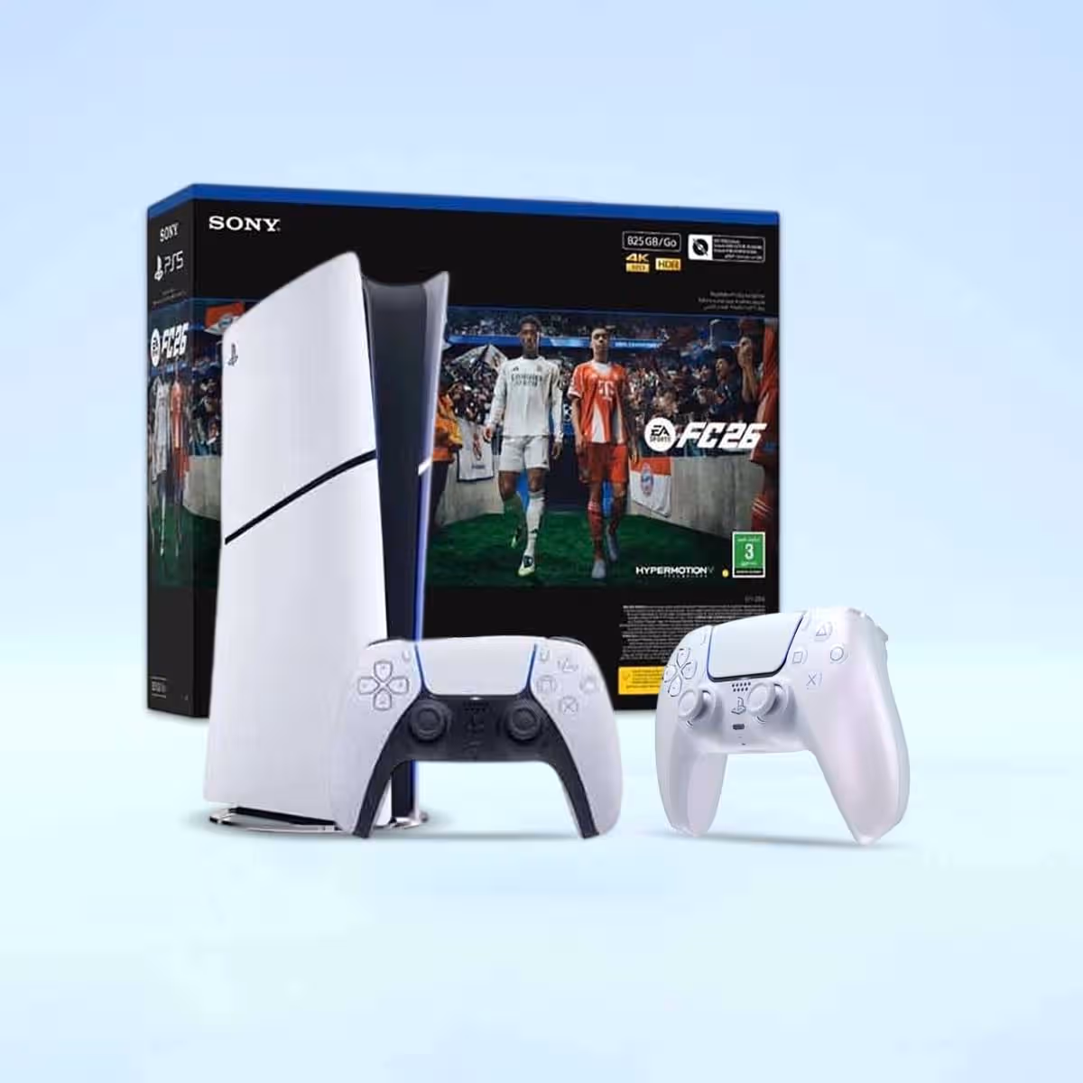 سوني بلايستيشن 5 الإصدار الرقمي سعة 825 جيجابايت و إف سي 26 (نسخة السعودية) مع حزمة وحدة تحكم دوال سينس (نسخة السعودية) كروما بيرل