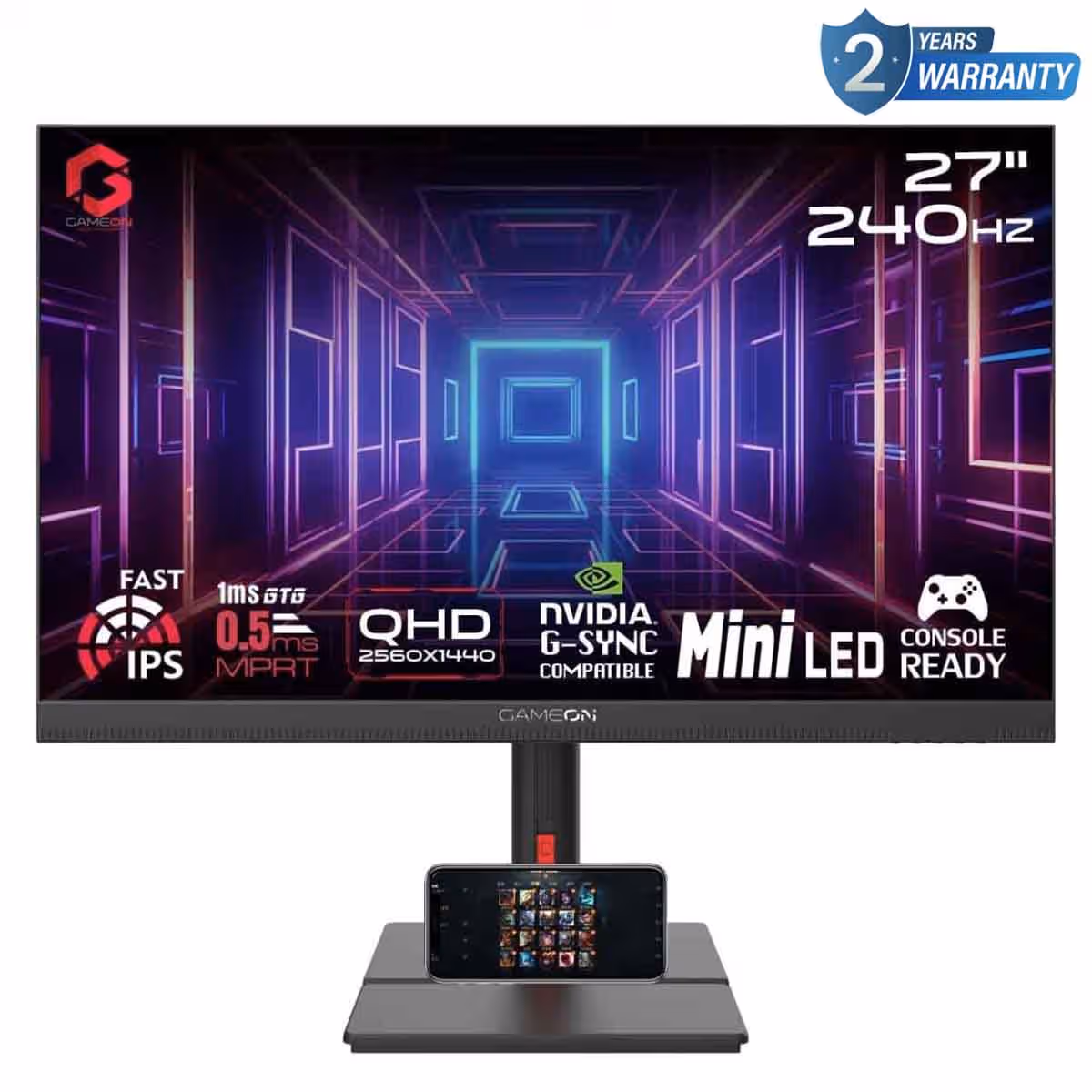 جيم أون شاشة ألعاب QHD بحجم 27" Mini LED 240Hz سلسلة Midnight Signature سوداء موديل GOML27QHD240IPS