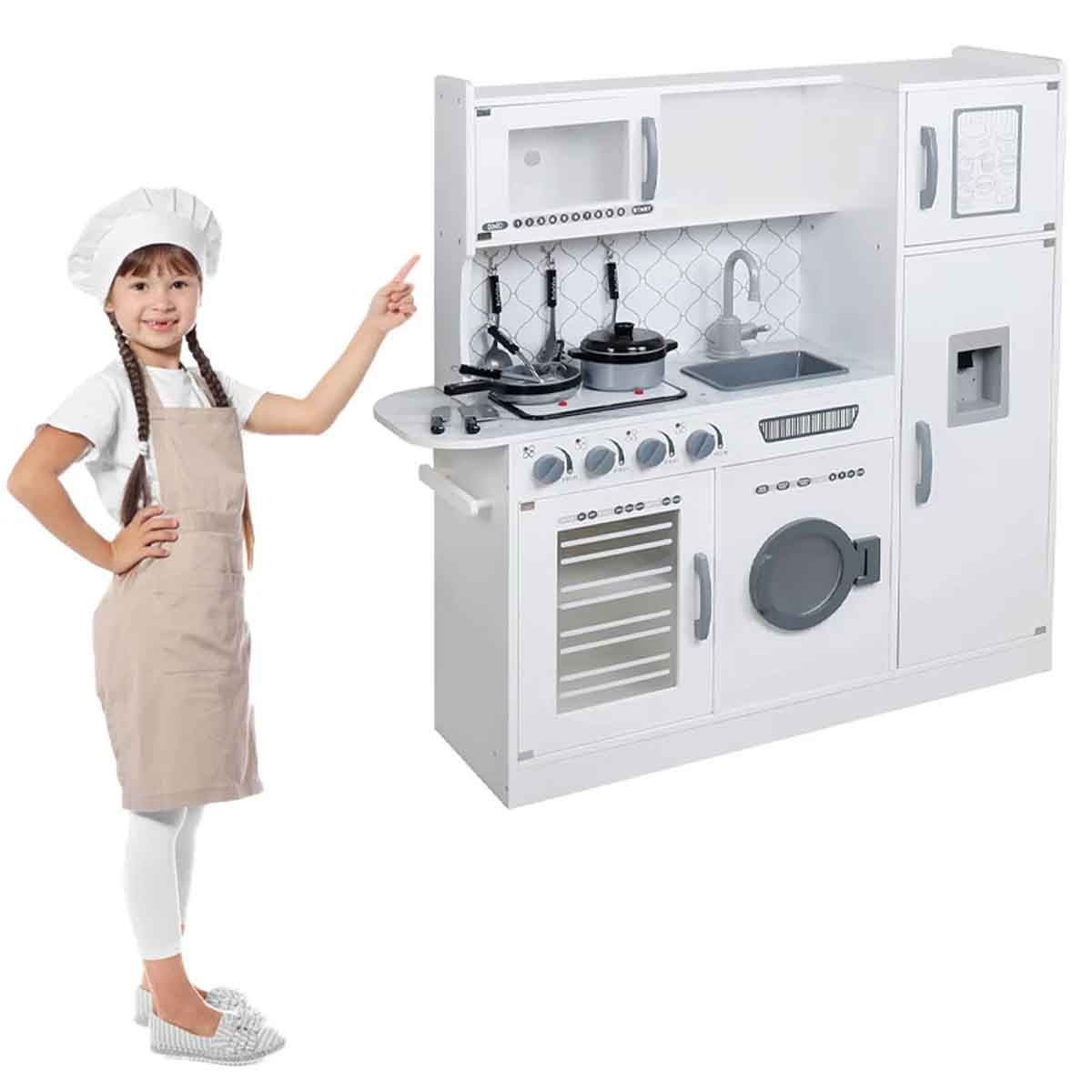 كيكبيبي طقم لعب مطبخ خشبي مضيء بمحاكاة الطهي وأصوات الماء للبنات، من 5 إلى 7 سنوات