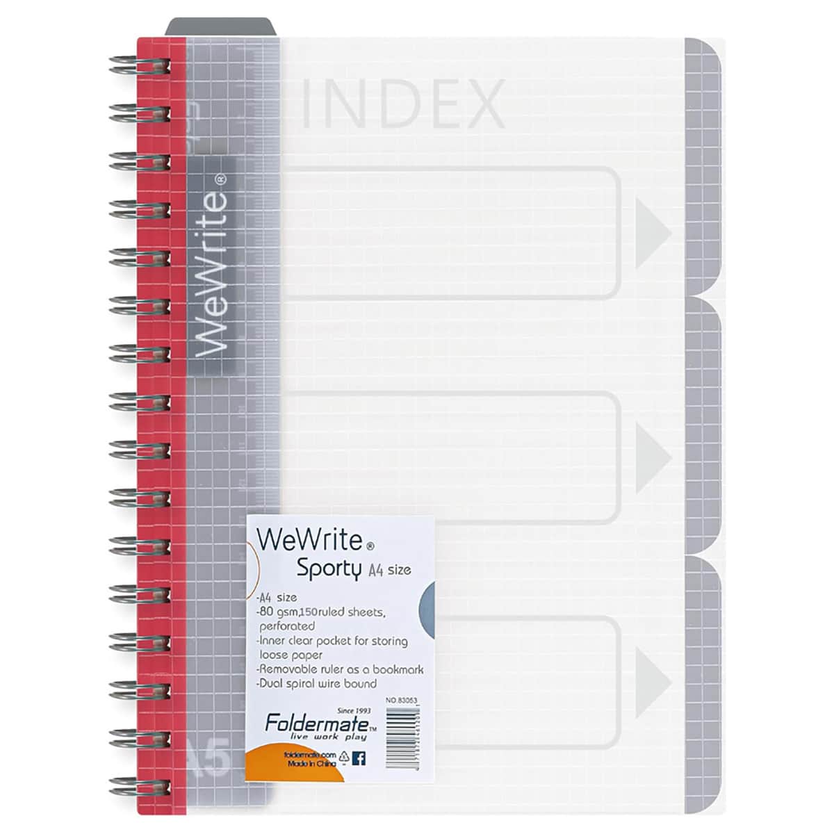 Foldermate A4 80GSM 150 Sheet WeWrite Sporty Regular Colour 5 Subject Assorted Spiral Notebook, Pack of 8