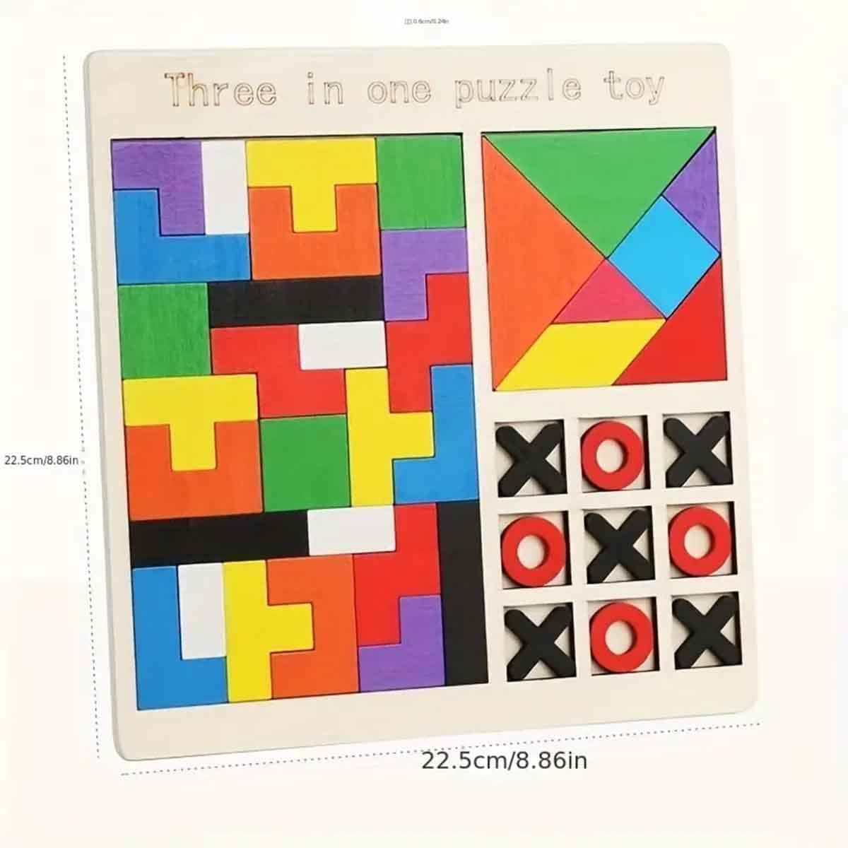 3-in-1 Wooden Puzzle Board Game Set Unisex, 3-4 Years