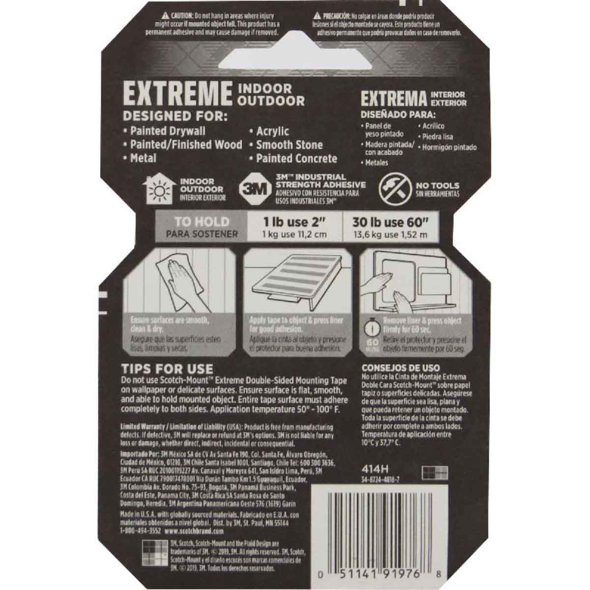 3M 1" x 60" Black Scotch-Mount Extreme Heavy Duty Mounting Roll
