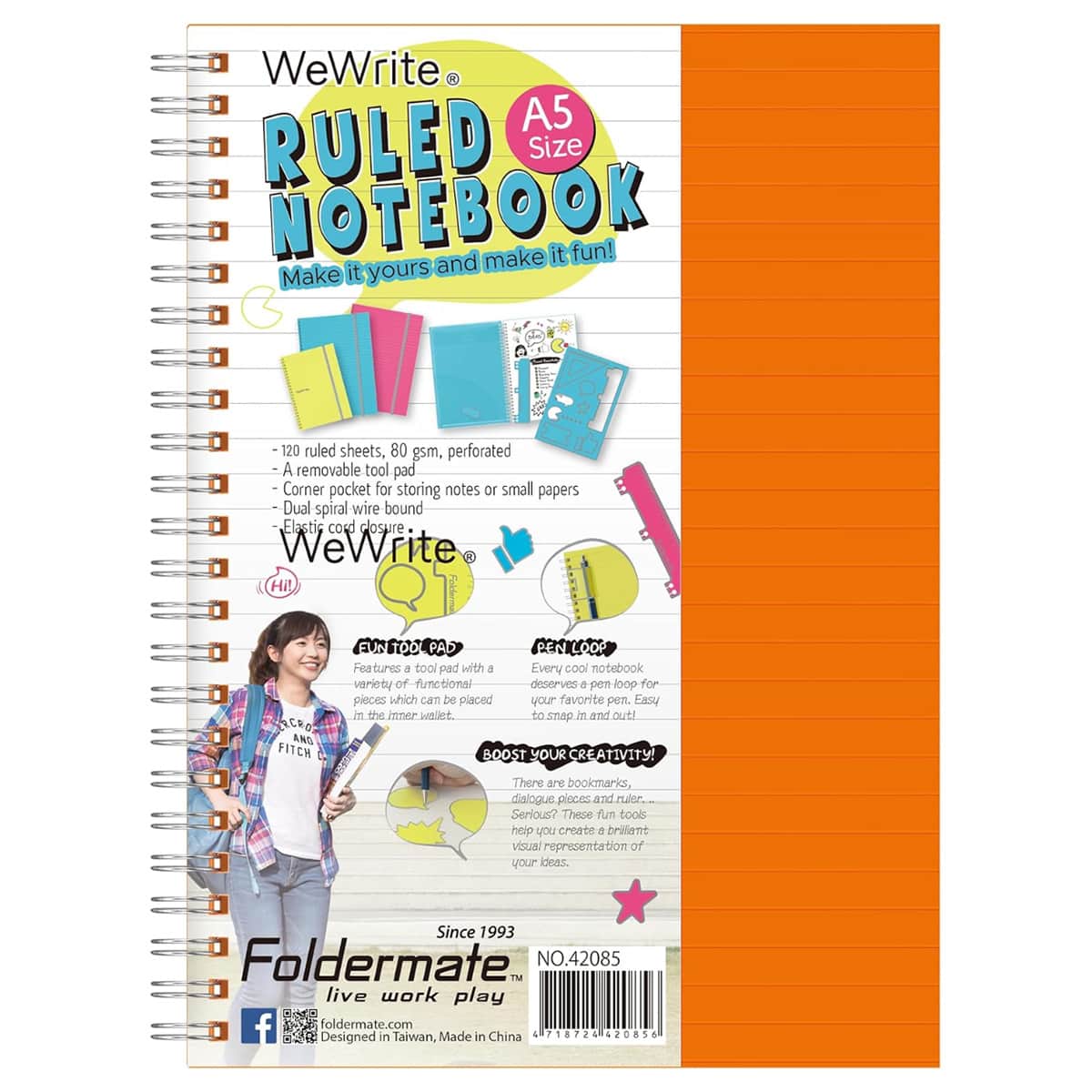Foldermate A5 80GSM 120 Sheet WeWrite Pastel Colour 3 Subject Assorted Spiral Notebook, Pack of 12