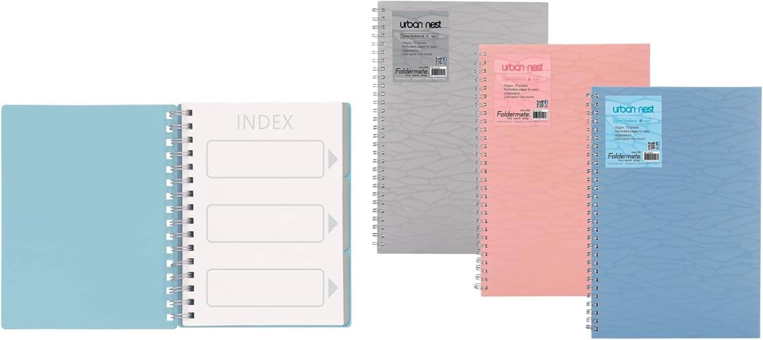 Foldermate A4 80GSM 70 Sheet Urban Nest Regular Colour 1 Subject Assorted Spiral Notebook, Pack of 10