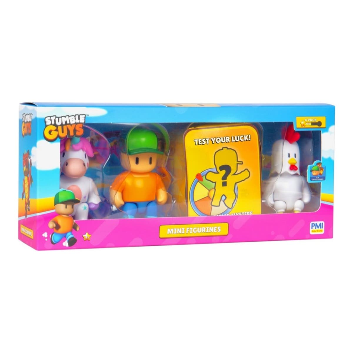 Stumble Guys 4-Piece 3″ Assorted Mini Action Figure Set Unisex, 5-7 Years