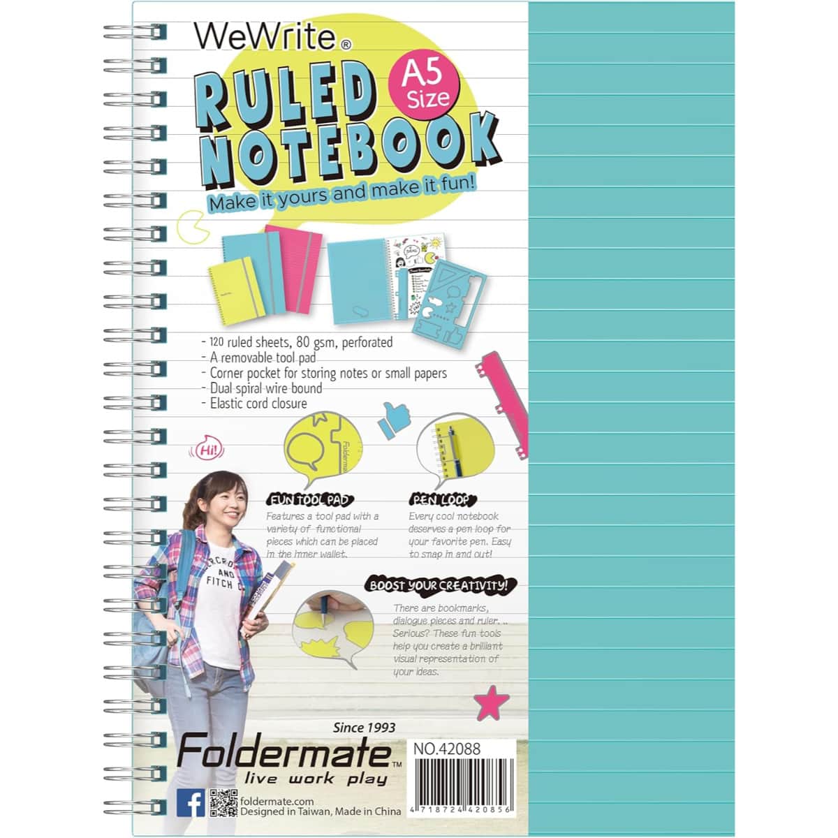 Foldermate A5 80GSM 120 Sheet WeWrite Pastel Colour 3 Subject Assorted Spiral Notebook, Pack of 12