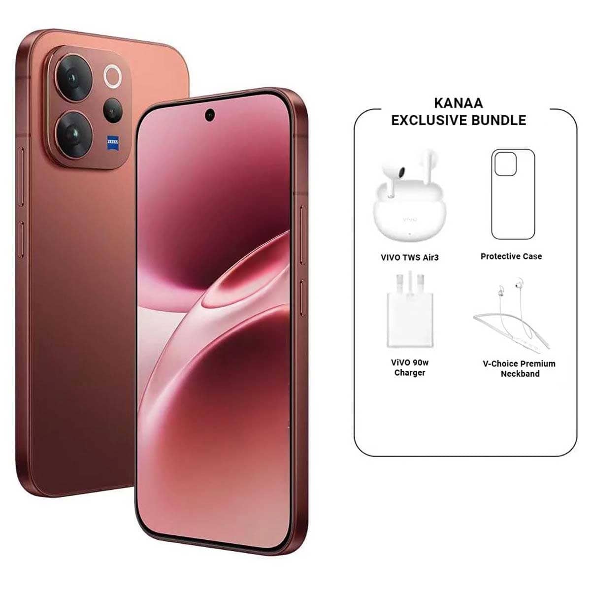 Vivo V70 5G (12GB RAM, 256GB Storage), KSA Version - Sandalwood Brown with TWS Earbuds + Neckband + Charger + Protective Case Bundle