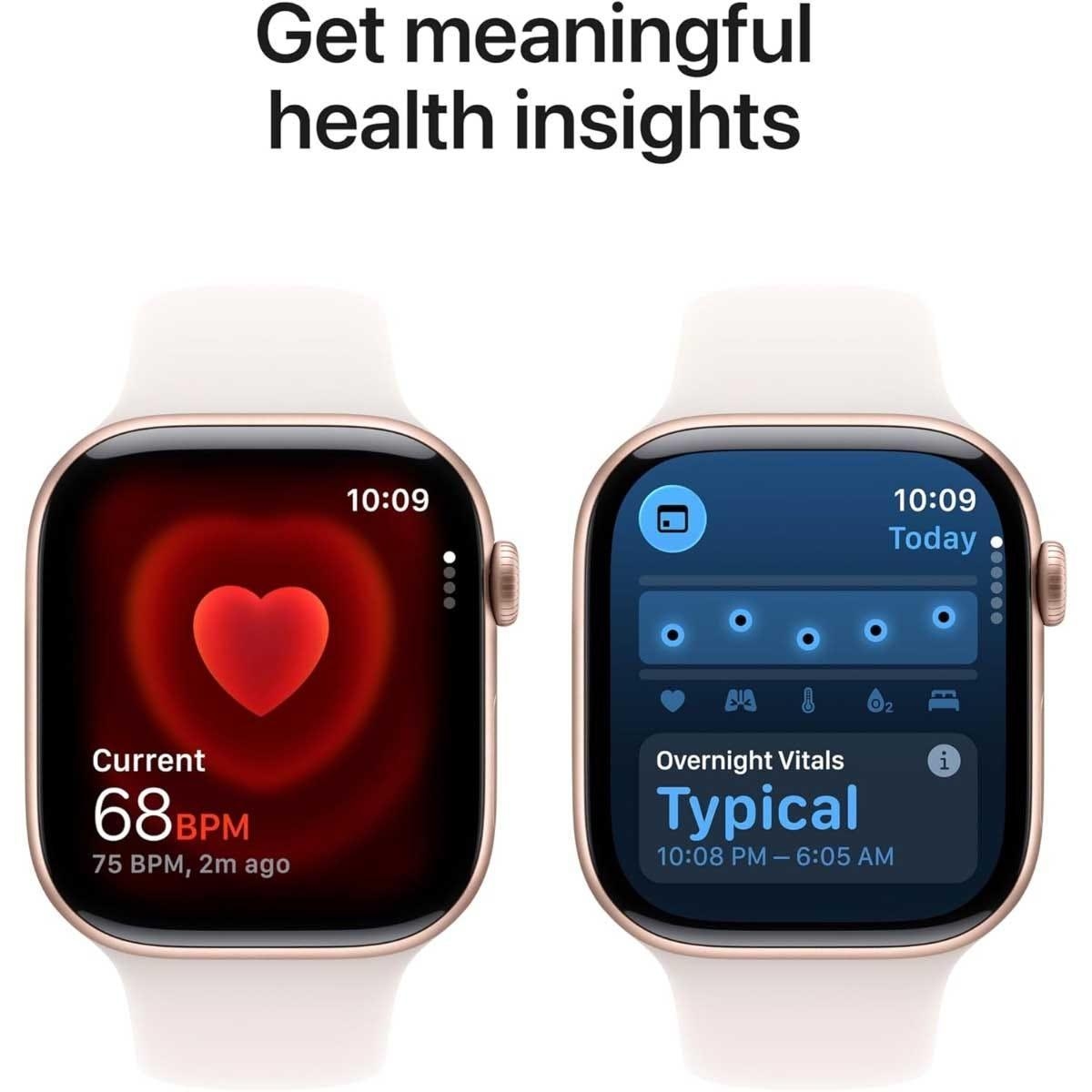 أبل واتش سيريس 11 ساعة ذكية نظام تحديد المواقع مقاس 42 مم بهيكل ألومنيوم ذهبي وردي مع سوار سبورت لايت بلاش - S/M