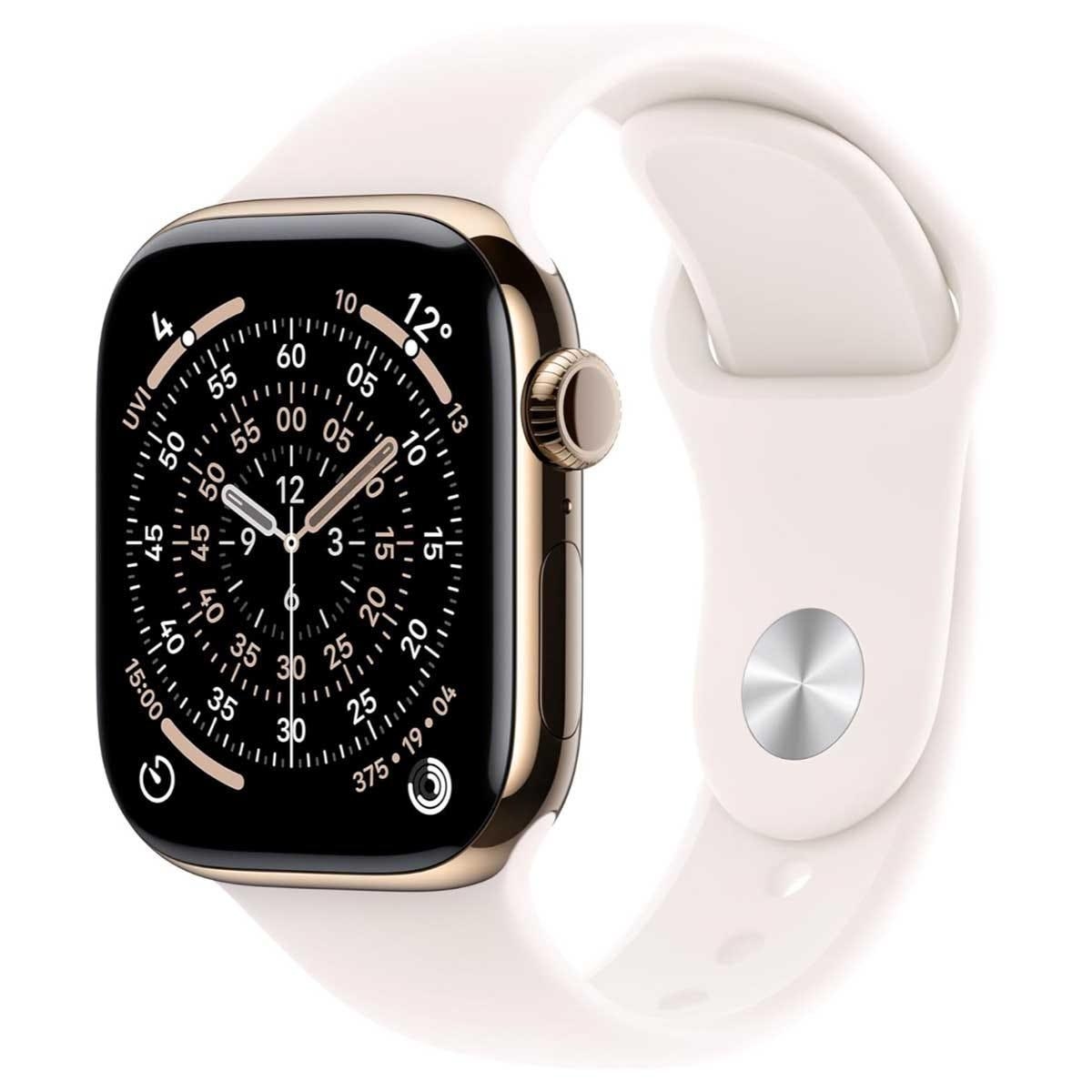 Apple Watch Series 11 (GPS + Cellular) 42mm Gold Titanium Case with Light Blush Sport Band - S/M