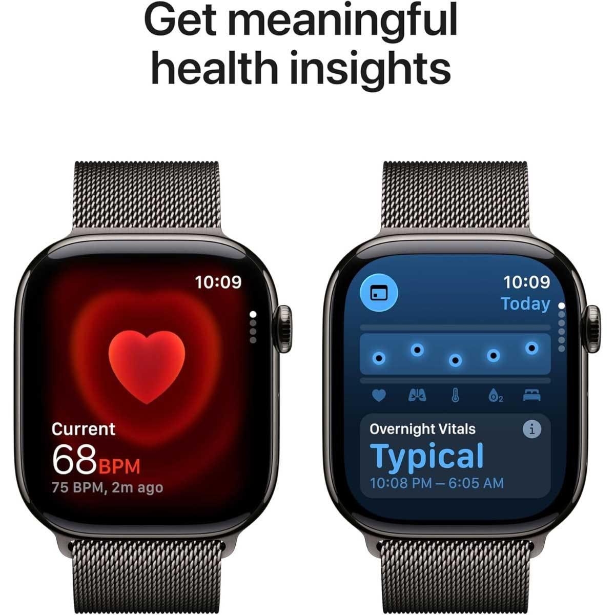 أبل واتش سيريس 11 ساعة ذكية (نظام تحديد المواقع + اتصال خلوي) مقاس 42 مم بهيكل تيتانيوم سلايت مع سوار ميلانيز سلايت - مقاس واحد