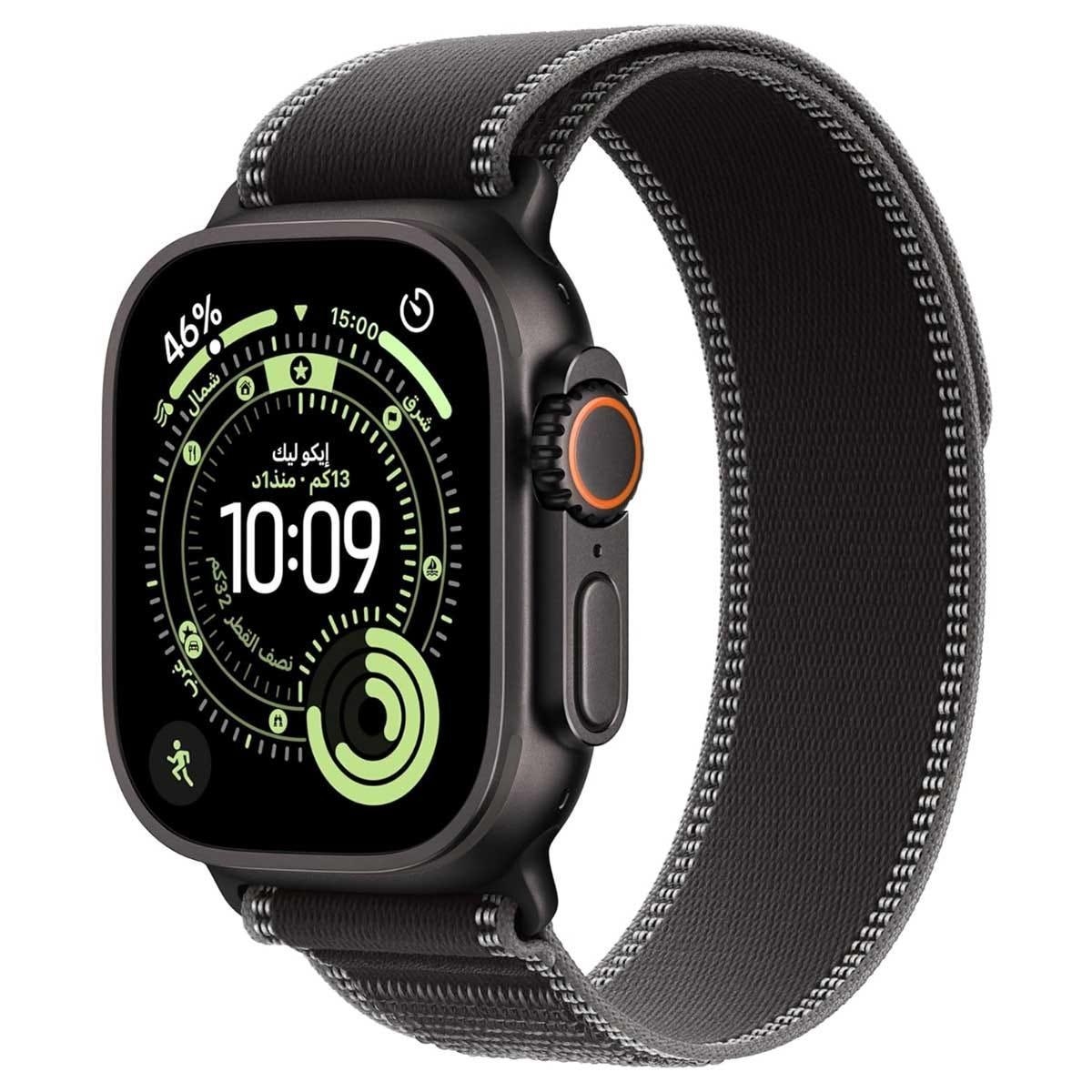 Apple Watch Ultra 3 (GPS + Cellular) 49mm Black Titanium Case with Black/Charcoal Trail Loop - S/M