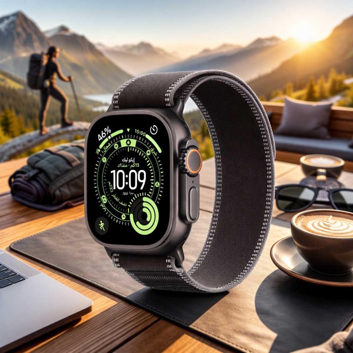 Apple Watch Ultra 3 (GPS + Cellular) 49mm Black Titanium Case with Black/Charcoal Trail Loop - S/M