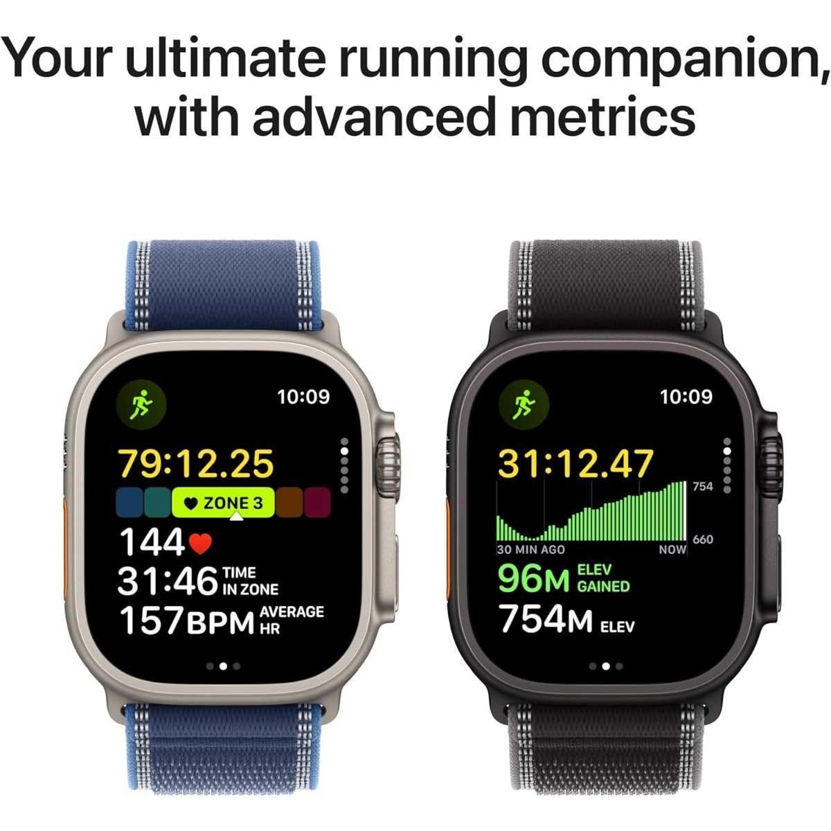 أبل واتش الترا 3 ساعة ذكية (نظام تحديد المواقع + اتصال خلوي) مقاس 49 مم بهيكل تيتانيوم أسود مع سوار أوشن أسود - مقاس واحد