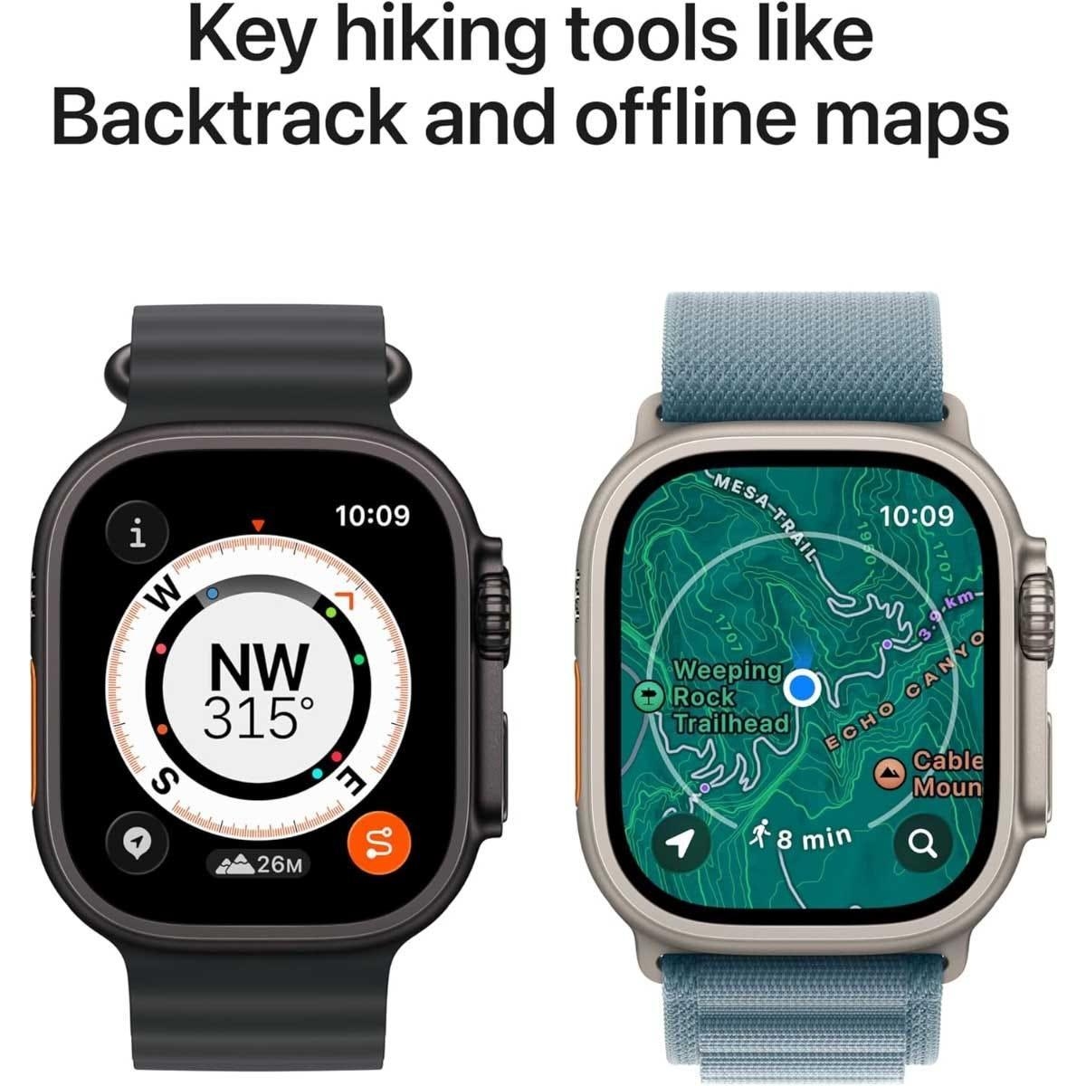 أبل واتش الترا 3 ساعة ذكية (نظام تحديد المواقع + اتصال خلوي) مقاس 49 مم بهيكل تيتانيوم أسود مع سوار أوشن أسود - مقاس واحد