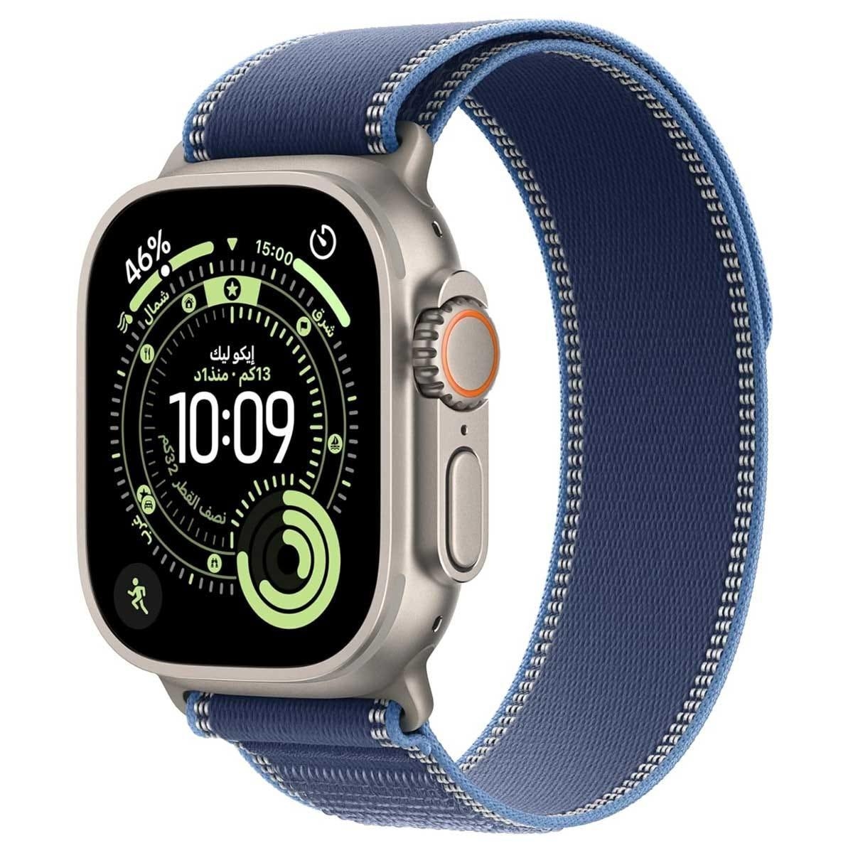 Apple Watch Ultra 3 (GPS + Cellular) 49mm Natural Titanium Case with Blue/Bright Blue Trail Loop - S/M