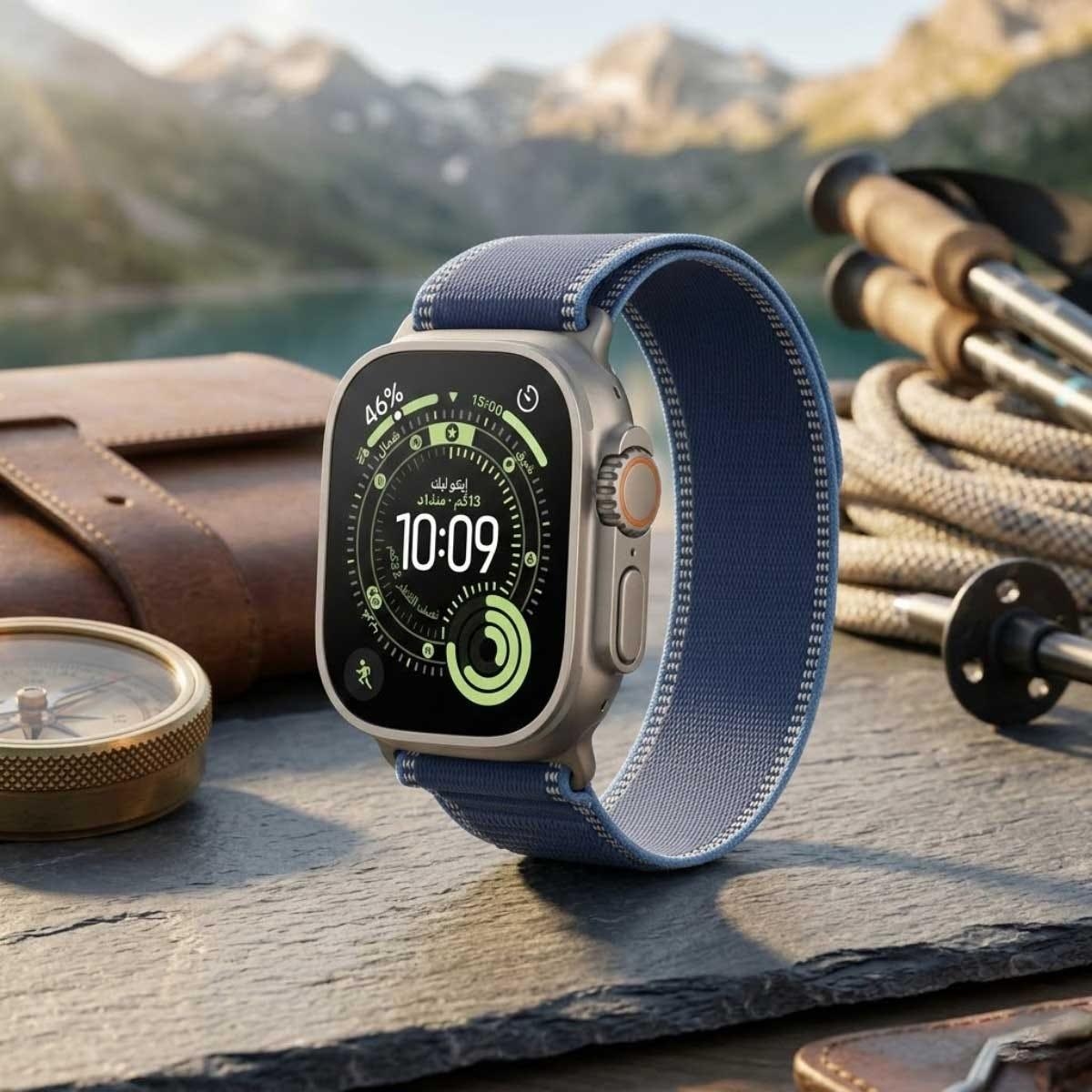 Apple Watch Ultra 3 (GPS + Cellular) 49mm Natural Titanium Case with Blue/Bright Blue Trail Loop - S/M