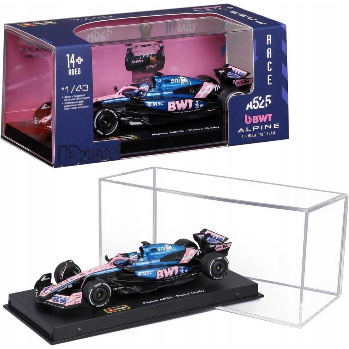 بوراغو سيارة ألبين A525 موديل معدن مصبوب بمقياس 1:43 مع خوذة للأولاد، 13+ سنوات