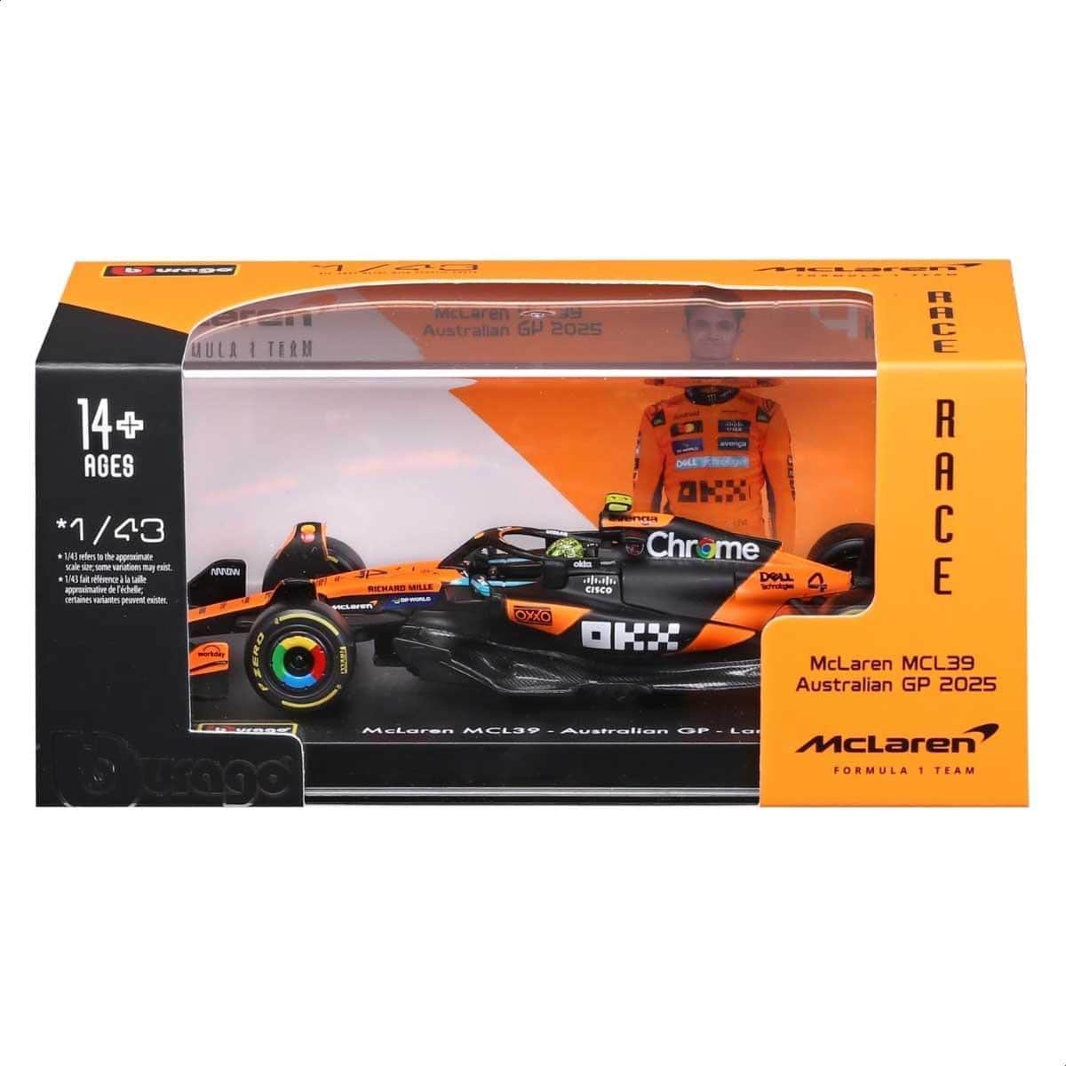 Bburago 1:43 McLaren MCL39 Diecast Model Car with Helmet Boys, 13+ Years