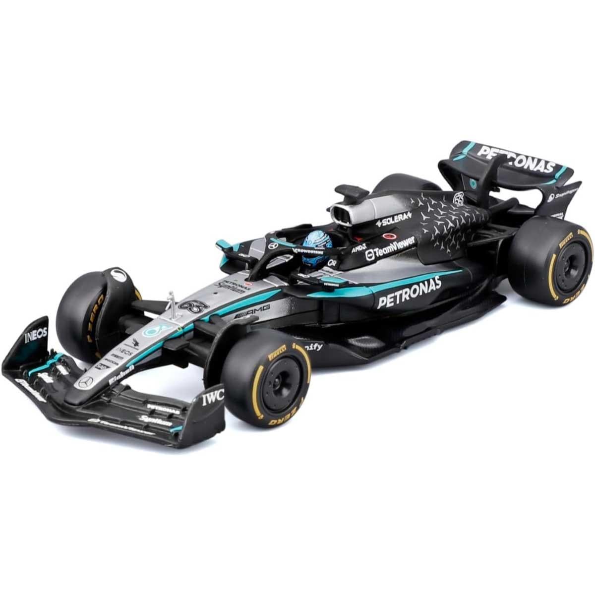 بوراغو سيارة مرسيدس-AMG بتروناس F1 W16 Team موديل معدن مصبوب بمقياس 1:43 مع خوذة للأولاد، 13+ سنوات