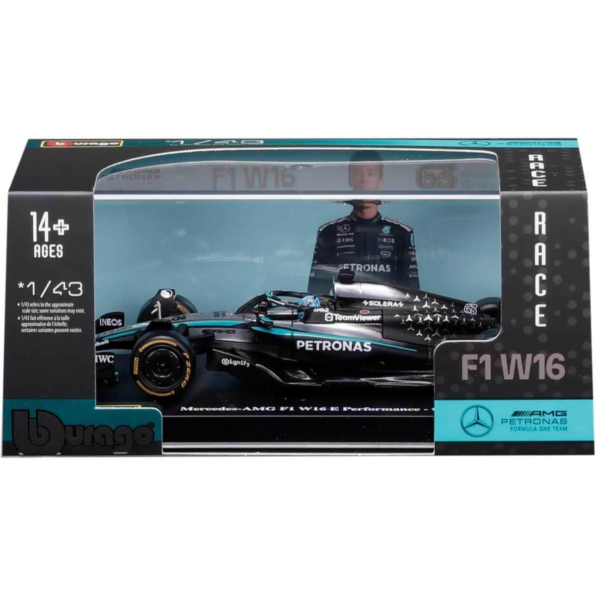 Bburago 1:43 Mercedes-AMG Petronas F1 W16 Team Diecast Model Car with Helmet Boys, 13+ Years