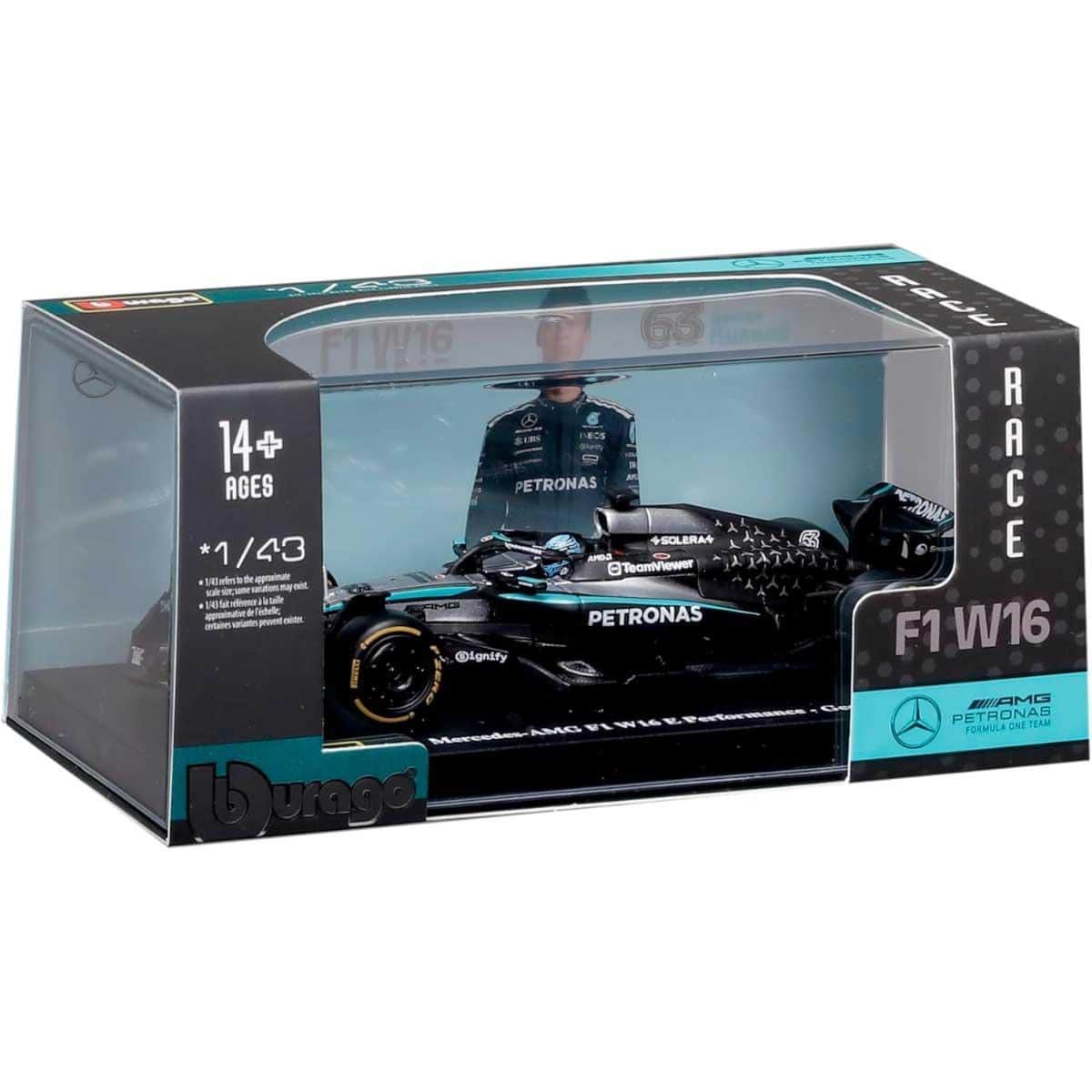 Bburago 1:43 Mercedes-AMG Petronas F1 W16 Team Diecast Model Car with Helmet Boys, 13+ Years