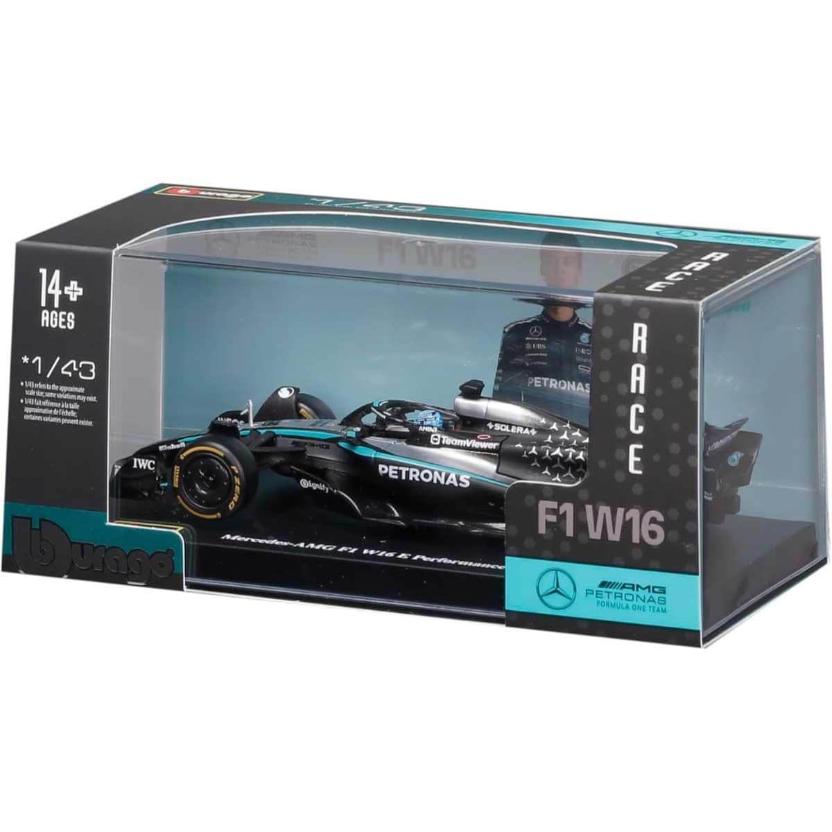 Bburago 1:43 Mercedes-AMG Petronas F1 W16 Team Diecast Model Car with Helmet Boys, 13+ Years