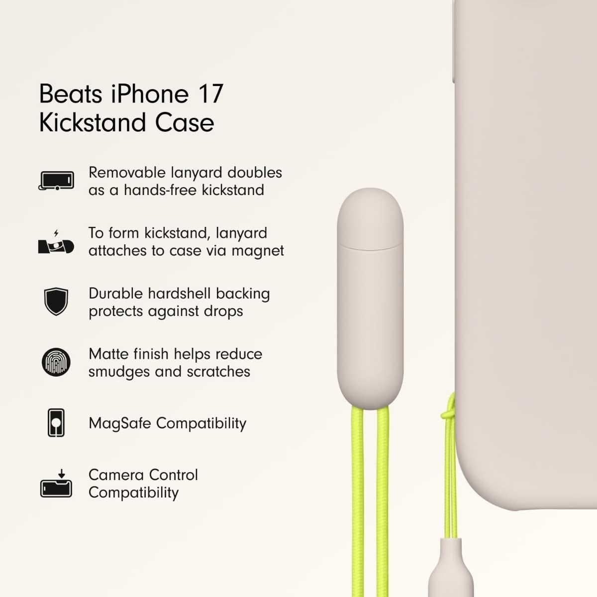 بيتس غطاء مع حامل وMagSafe وتحكم بالكاميرا لآيفون 17 - لايم ستون