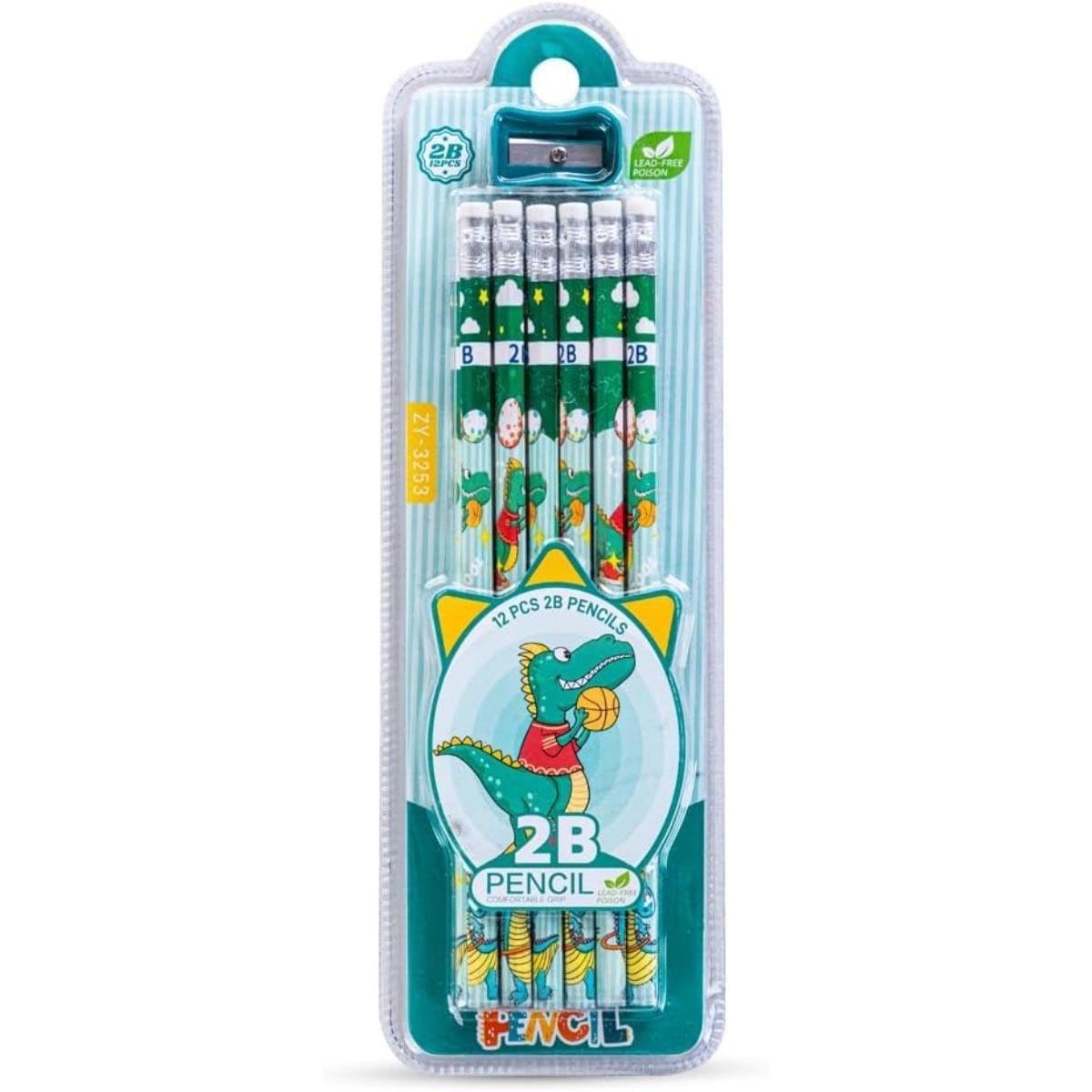 Eazy Kids 12-Piece Green 2B Pencils with Eraser & Sharpener Set