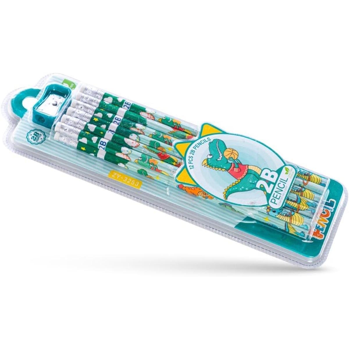مجموعة أقلام رصاص إيزي كيدز الخضراء 2B المكونة من 12 قطعة مع ممحاة ومبراة
