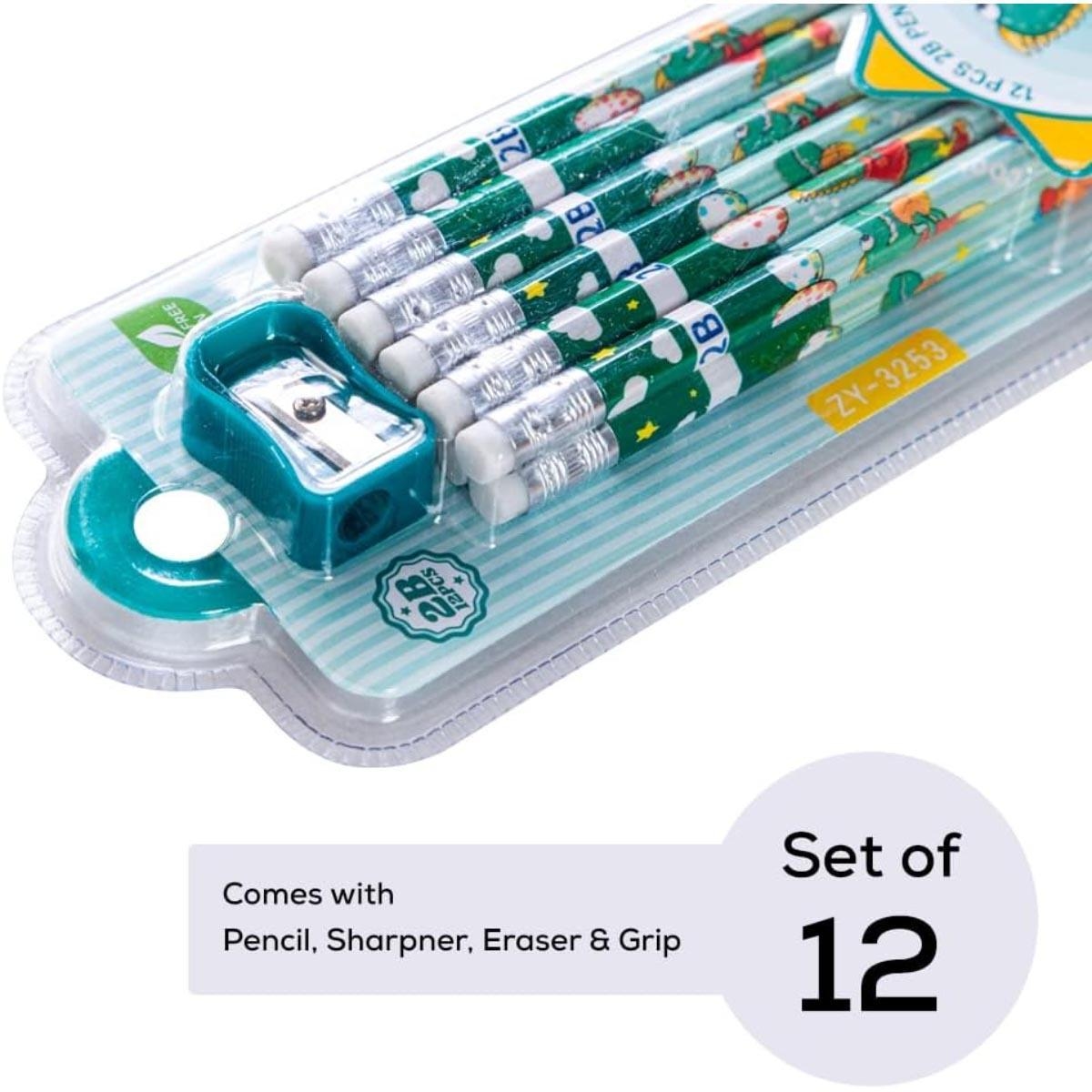 مجموعة أقلام رصاص إيزي كيدز الخضراء 2B المكونة من 12 قطعة مع ممحاة ومبراة