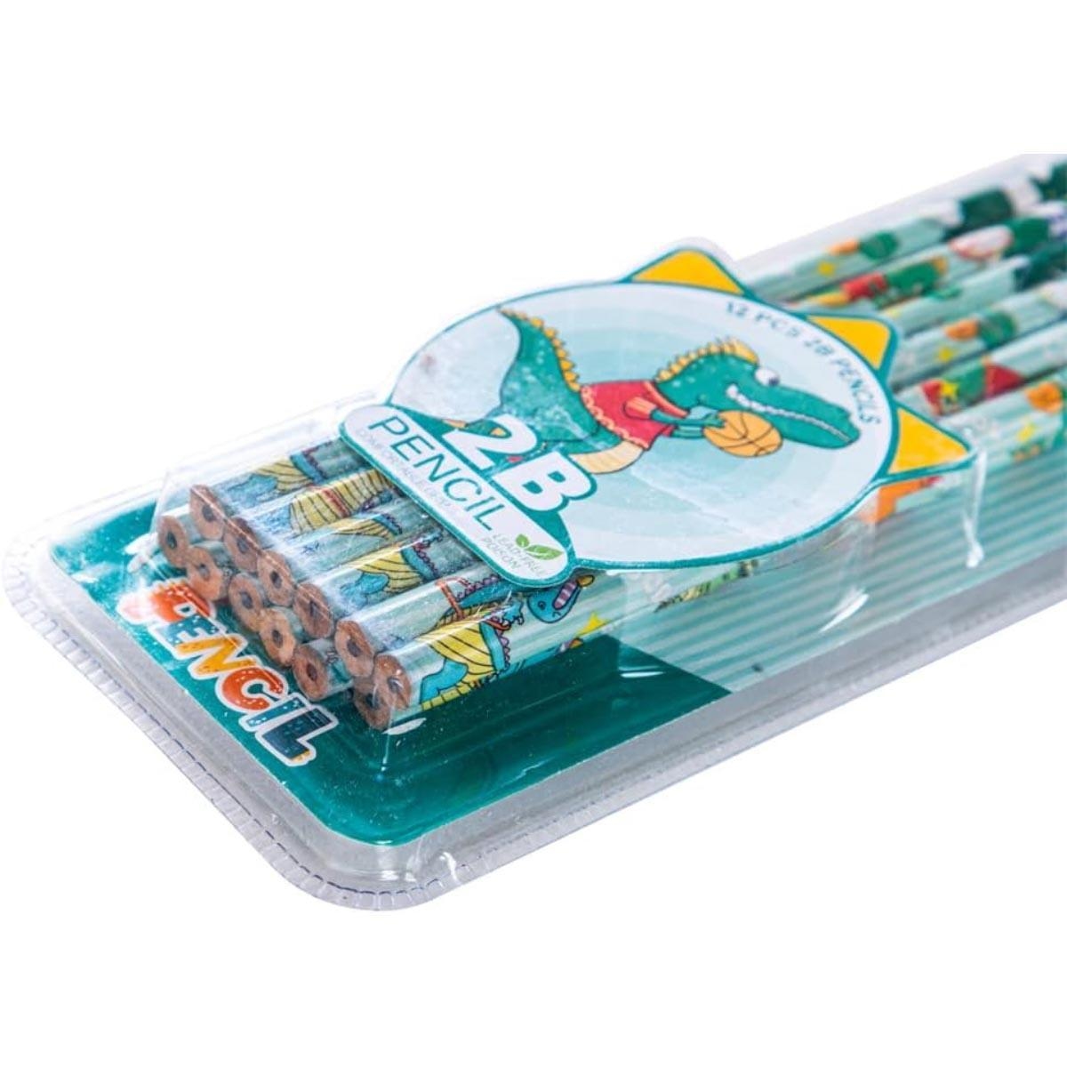 مجموعة أقلام رصاص إيزي كيدز الخضراء 2B المكونة من 12 قطعة مع ممحاة ومبراة