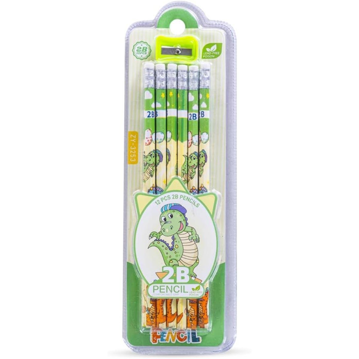 مجموعة أقلام رصاص إيزي كيدز مكونة من 12 قطعة باللون الأخضر الفاتح 2B مع ممحاة ومبراة