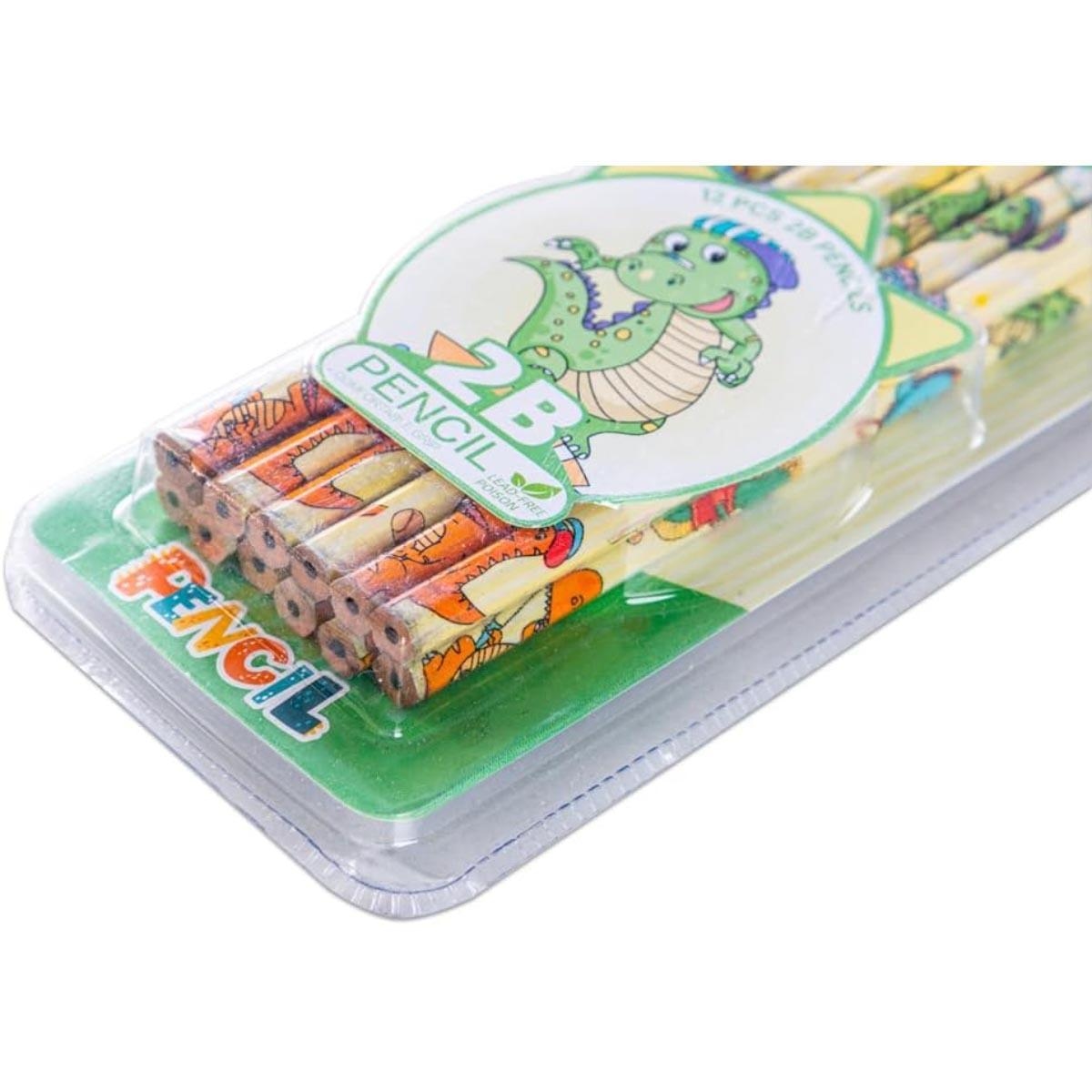 مجموعة أقلام رصاص إيزي كيدز مكونة من 12 قطعة باللون الأخضر الفاتح 2B مع ممحاة ومبراة